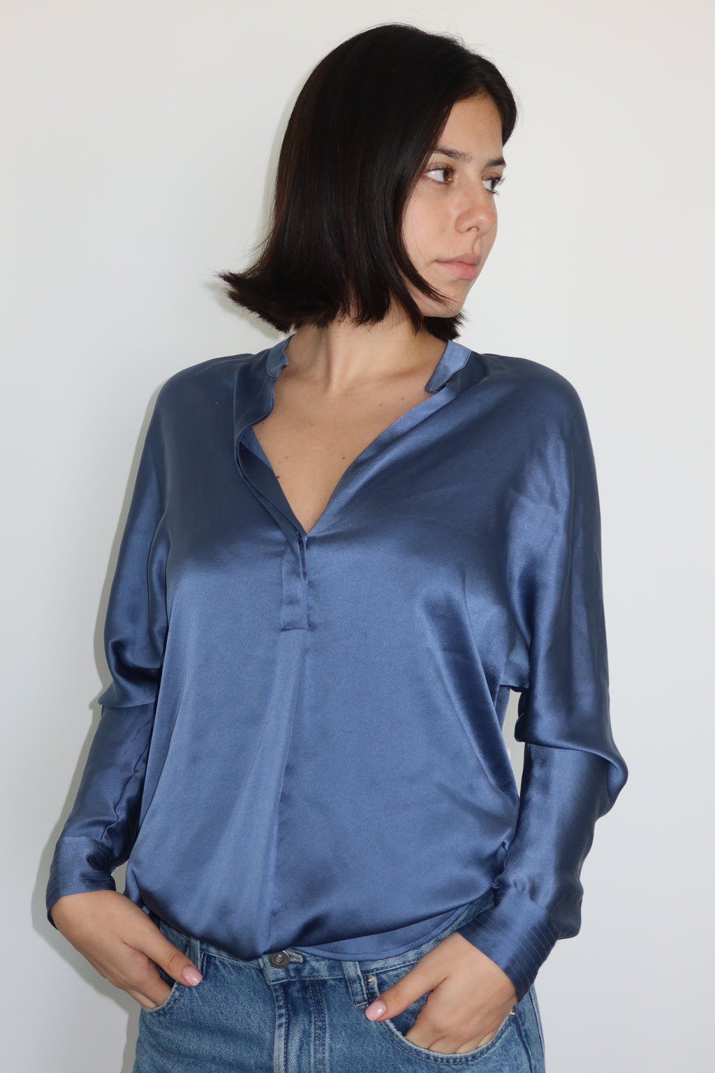 Vince Steel Blue Silk Blouse