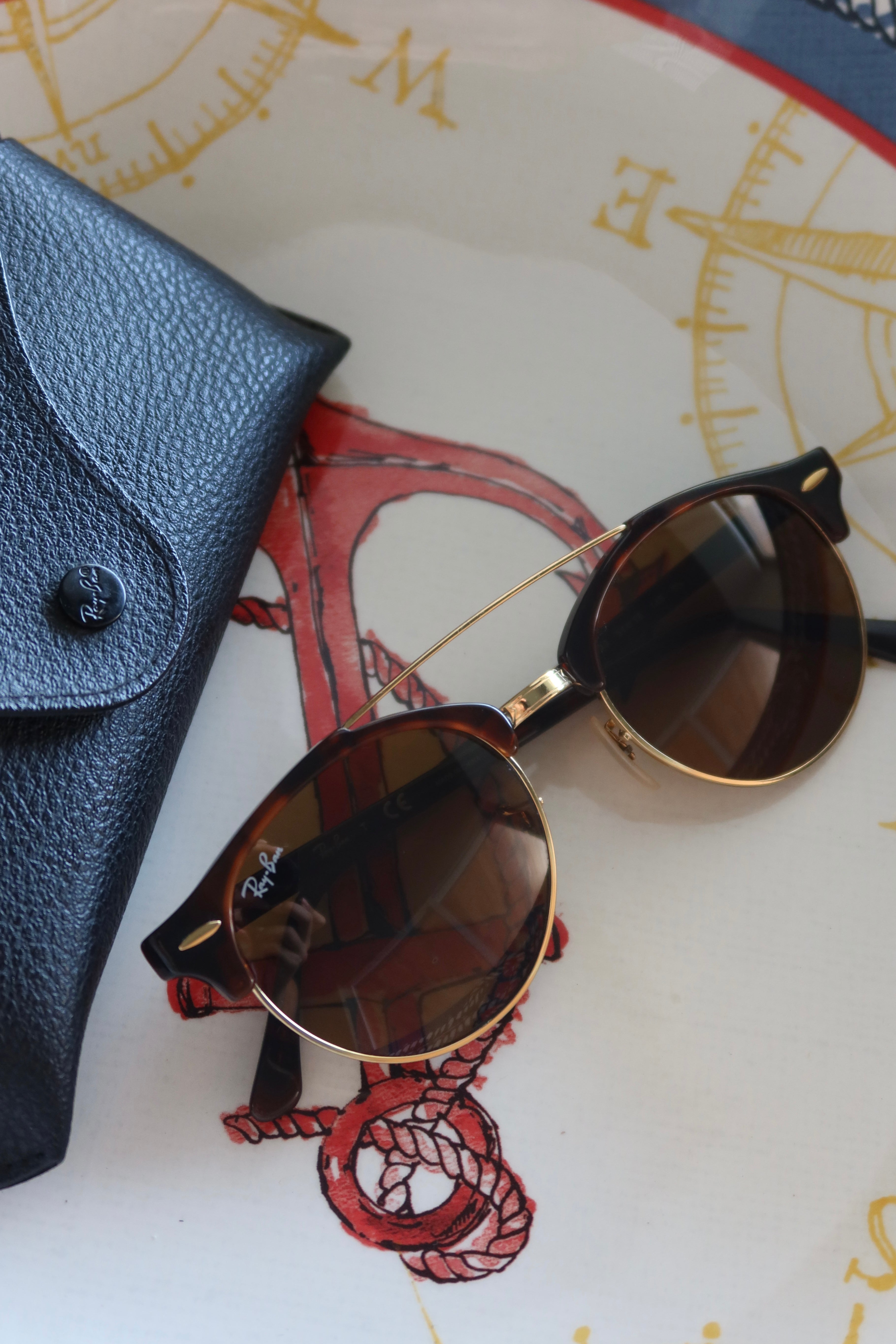 Ray-Ban Brown & Gold Clubround Sunglasses