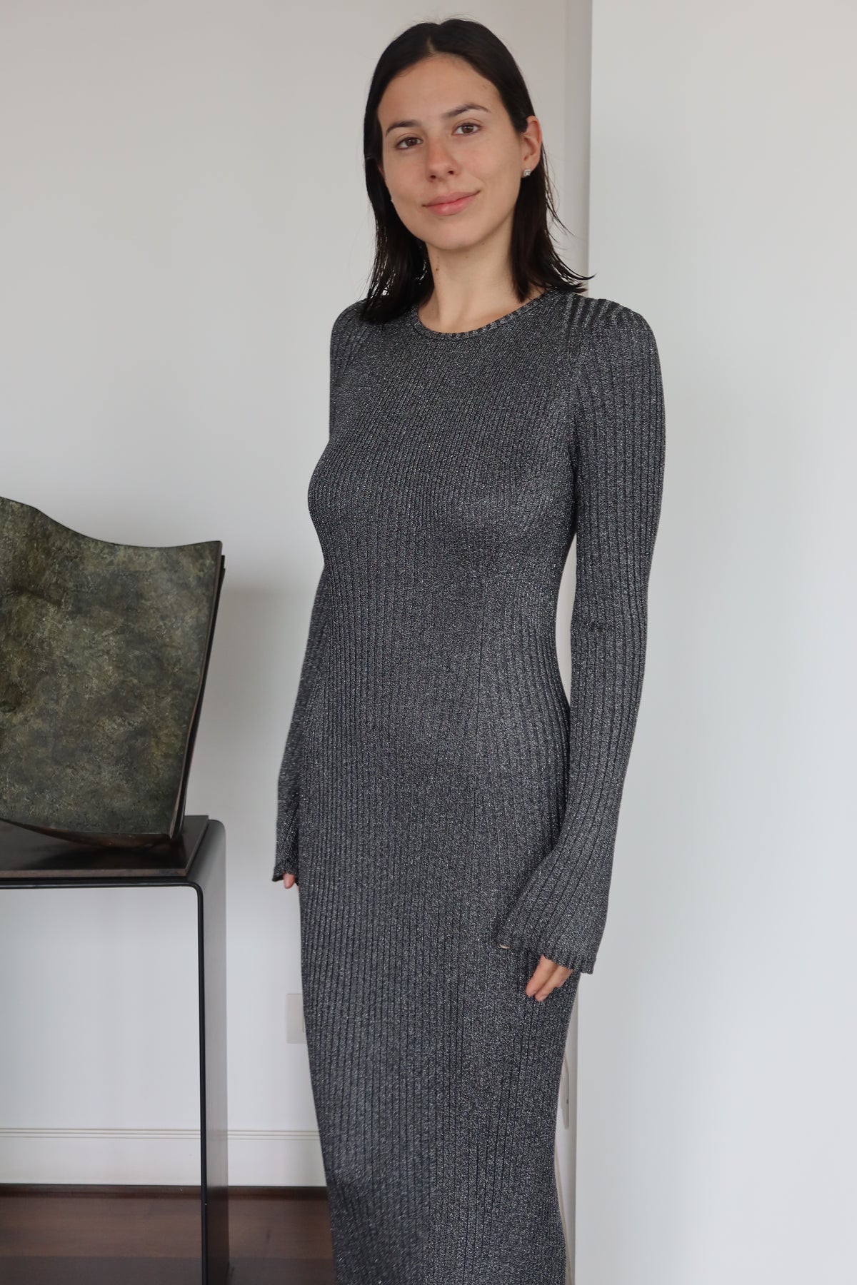 Proenza Schouler Grey Ribbed Knit Maxi Dress