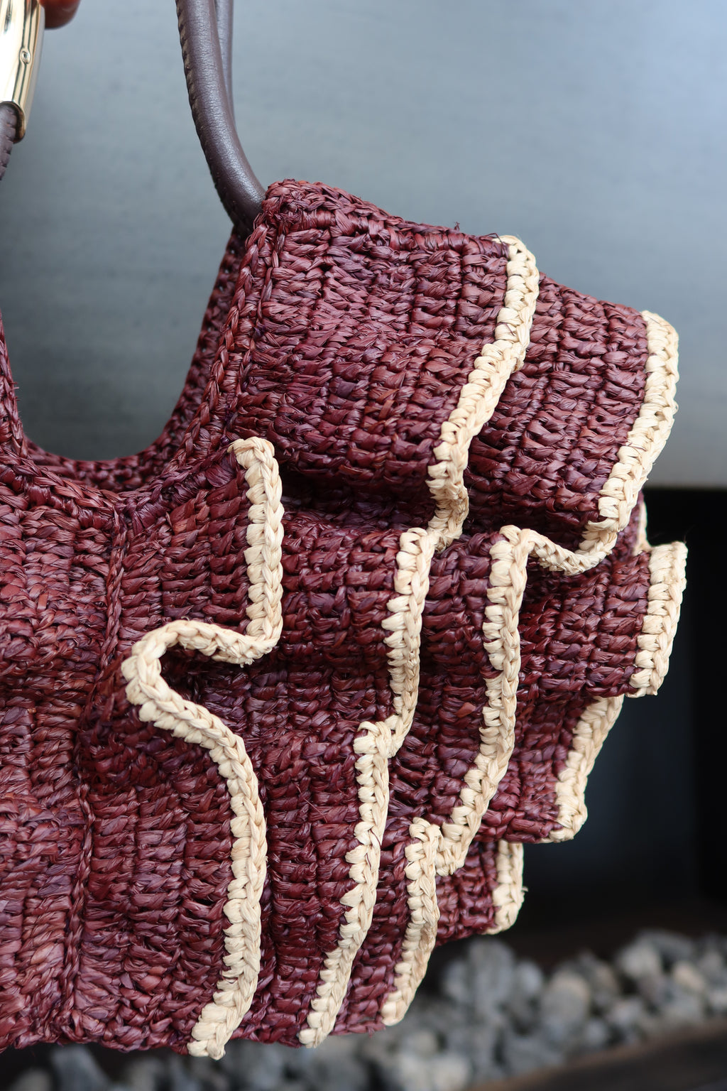 Zimmermann Burgundy Raffia Ruffle Mini Bag
