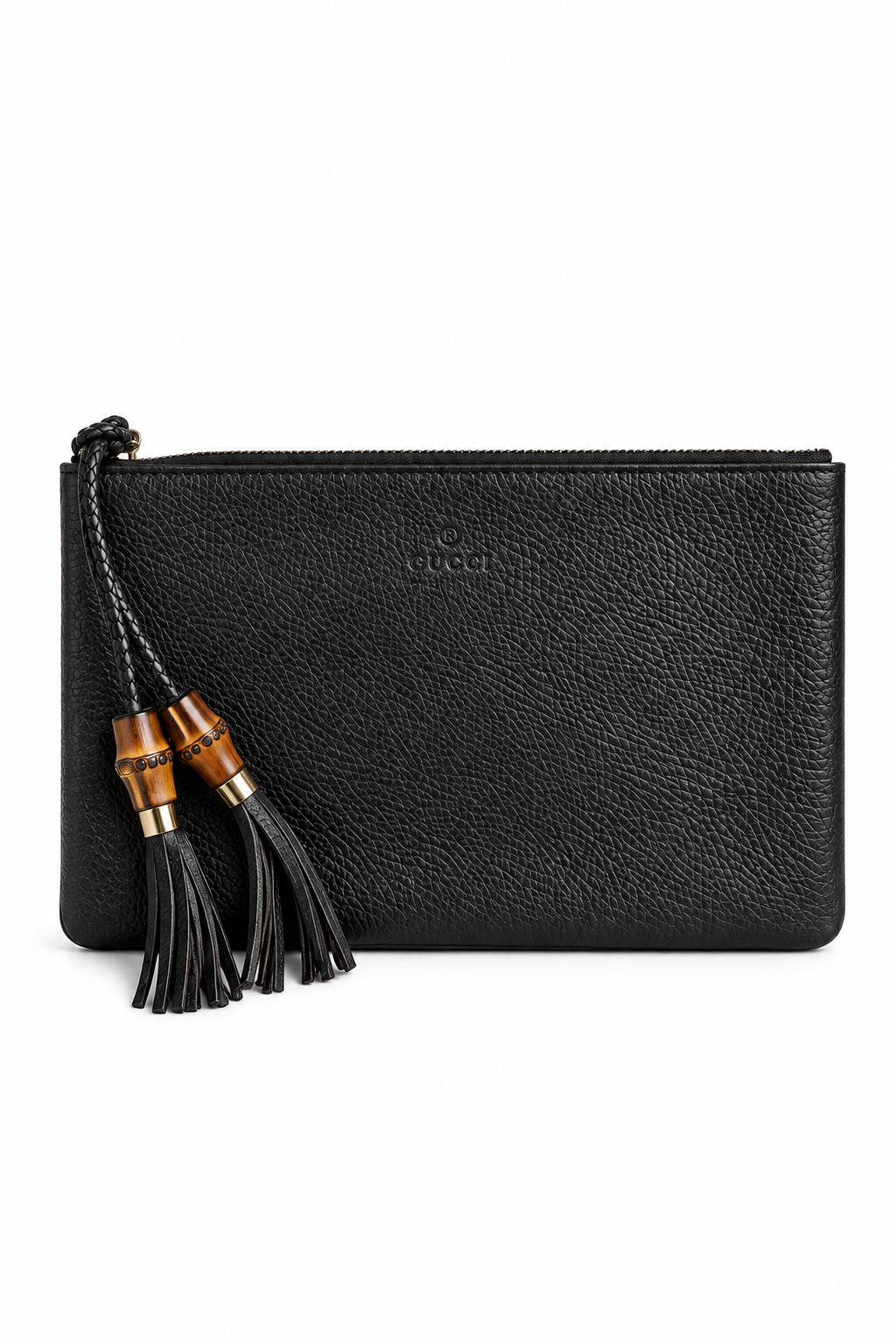 Gucci Dark Brown Bamboo Tassel Leather Pouch