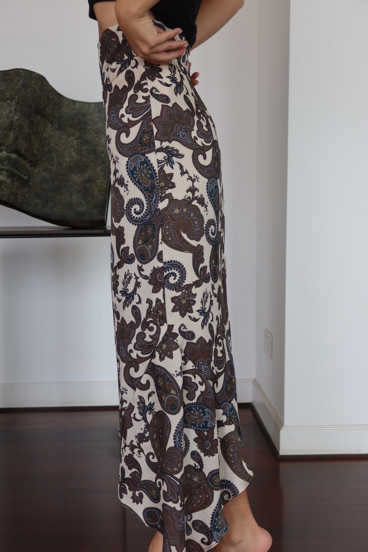Vogana Paisley Asymmetric Midi Skirt