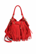 Bolso Bucket Rojo de Cuero con Flecos de Milly