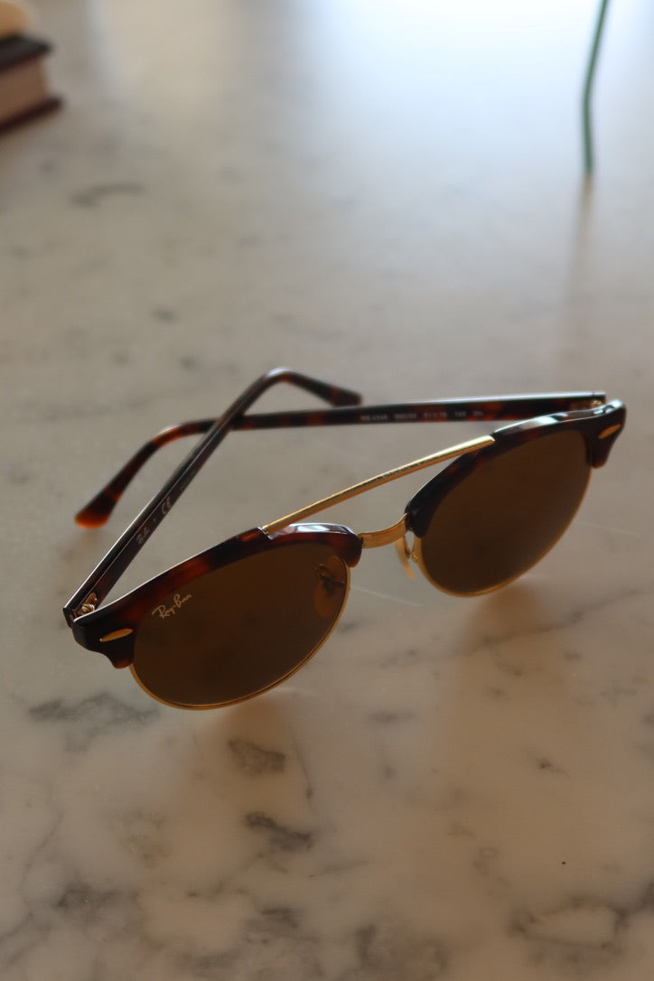Ray-Ban Brown & Gold Clubround Sunglasses