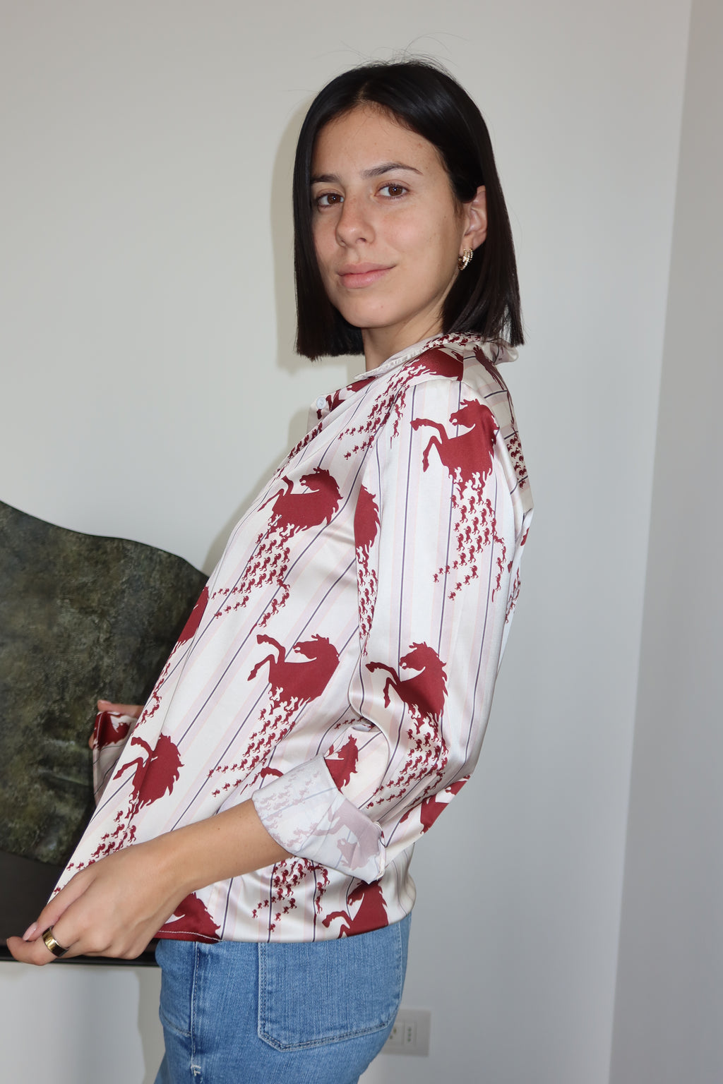 Camisa Estampada de Satén Céline