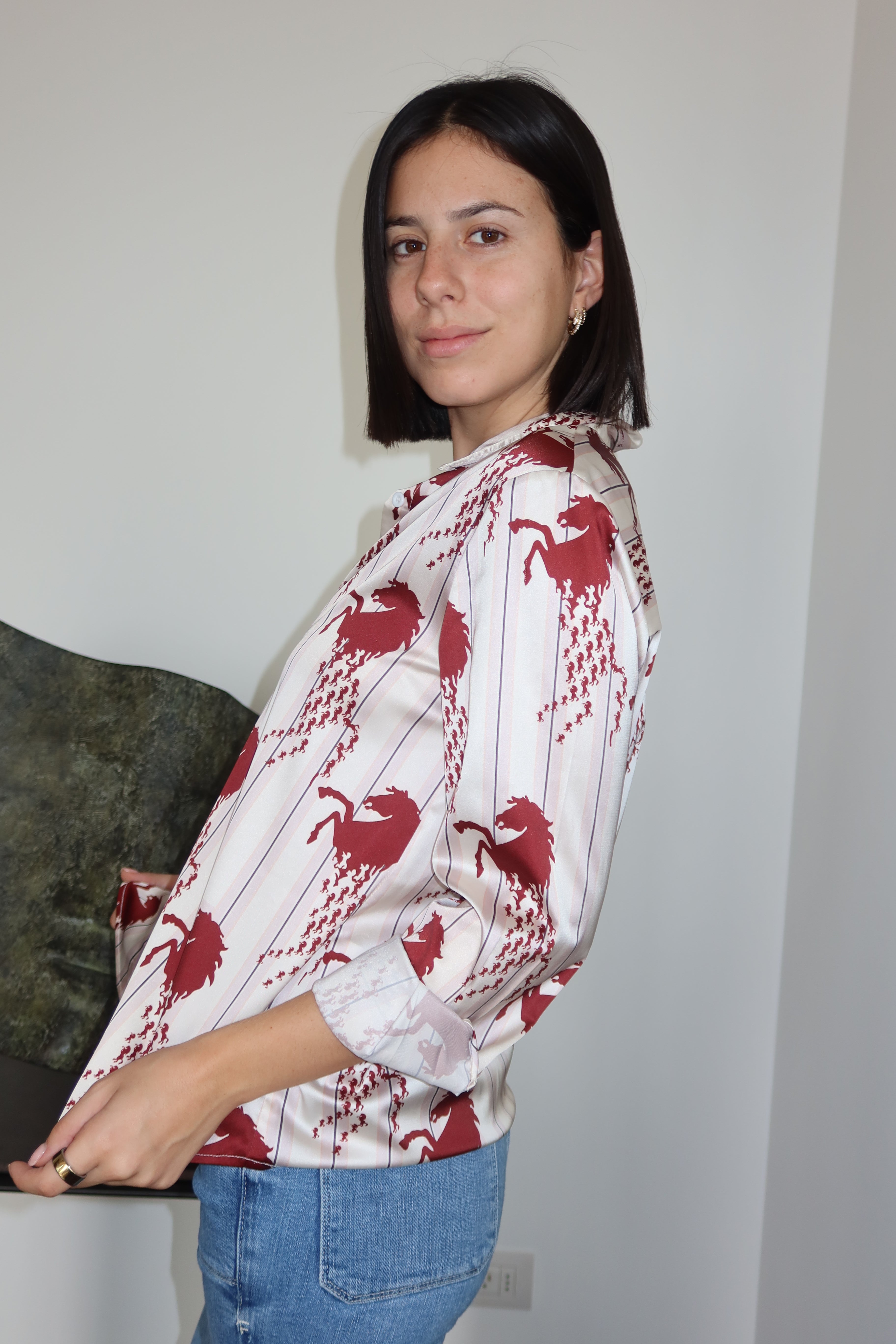 Camisa Estampada de Satén Céline