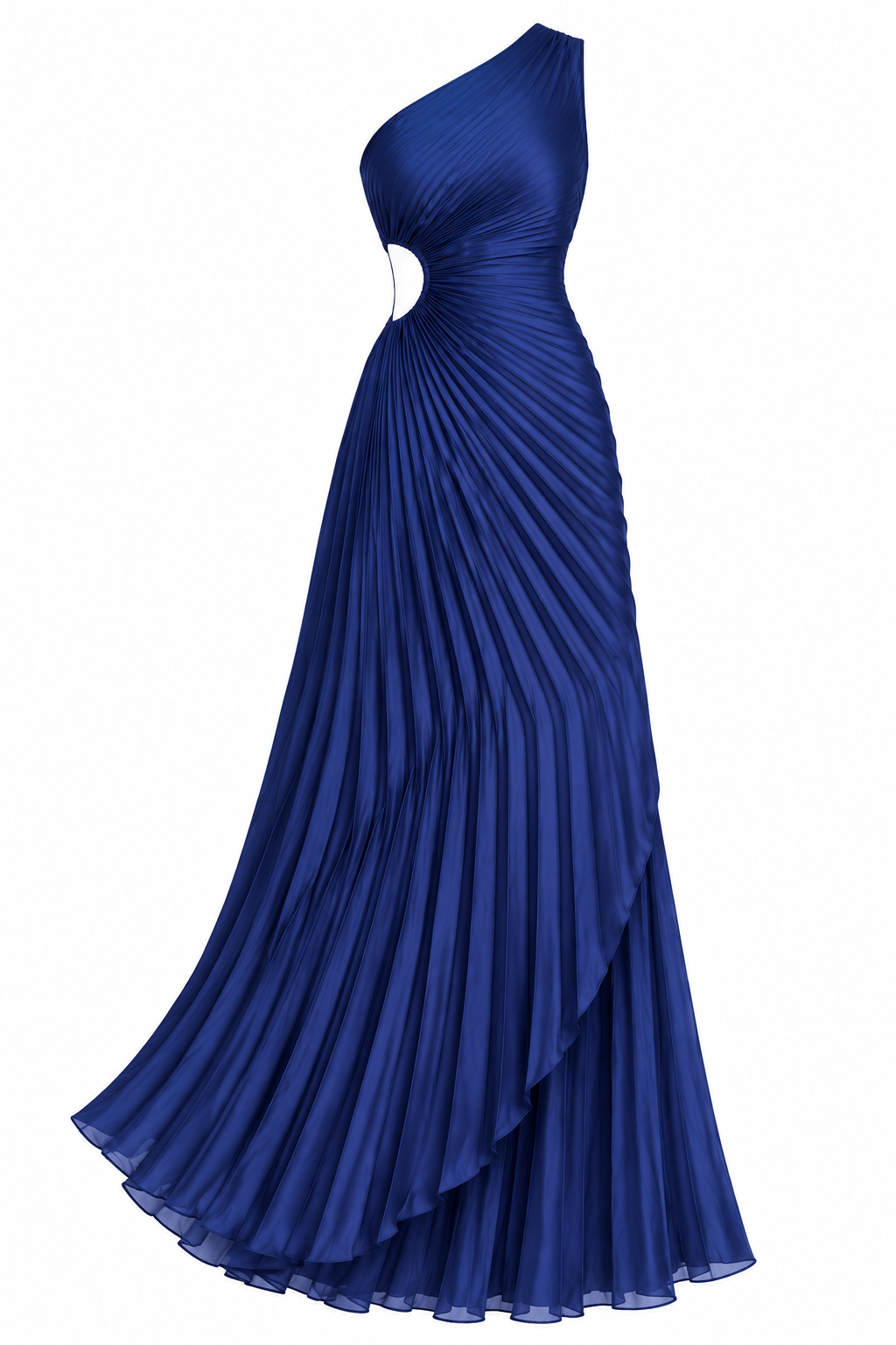 A.L.C. Navy One-Shoulder Pleated Maxi Dress