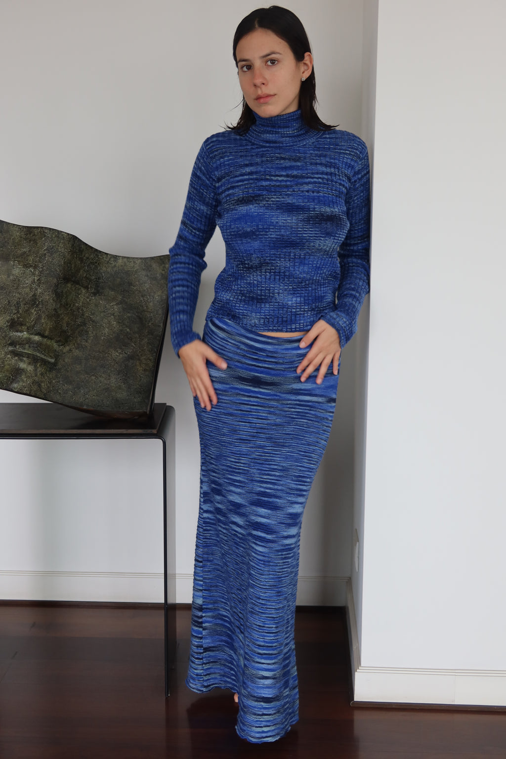 Fringe Blue Textured Knit Maxi Set