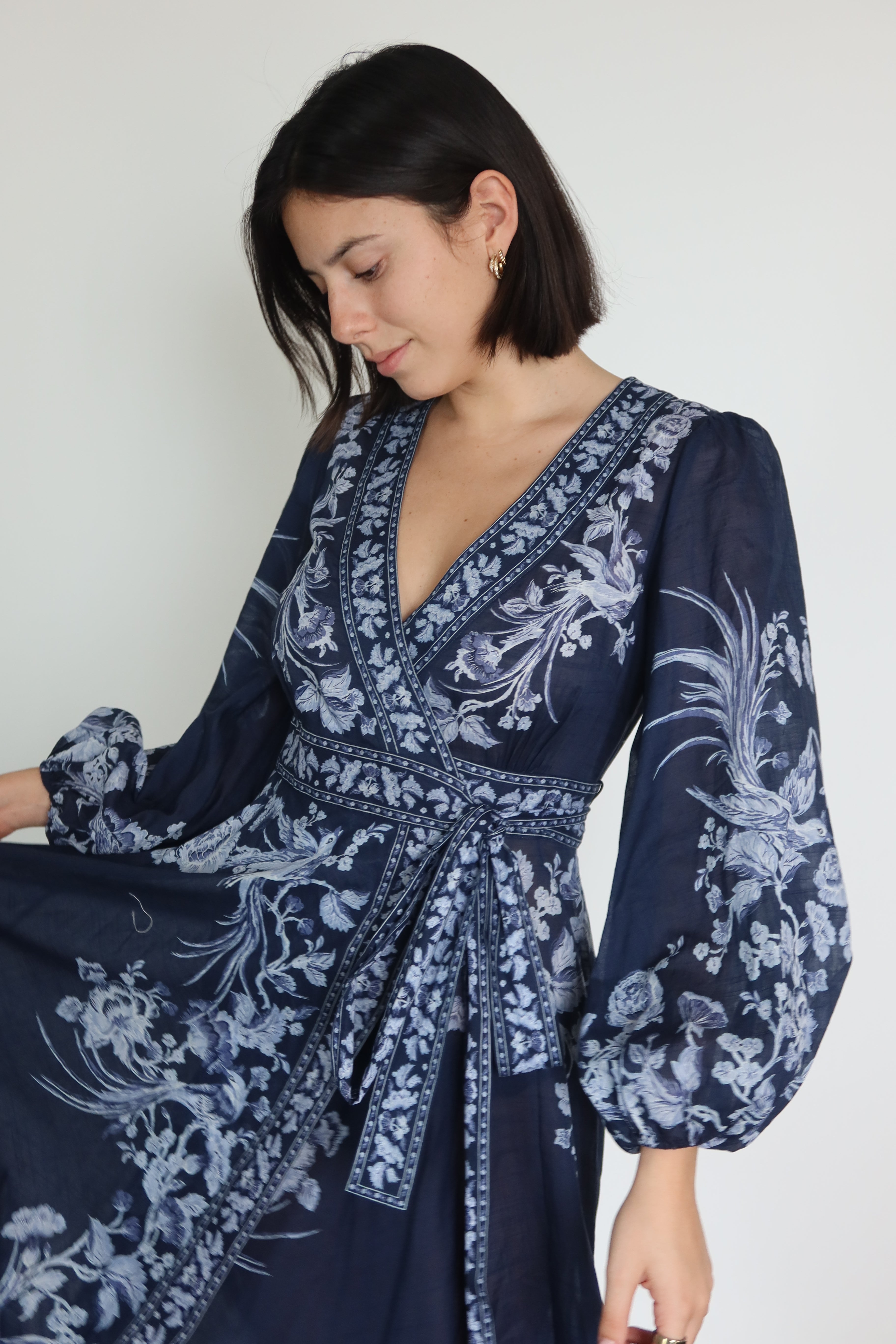 Zimmermann Navy Floral Wrap Maxi Dress