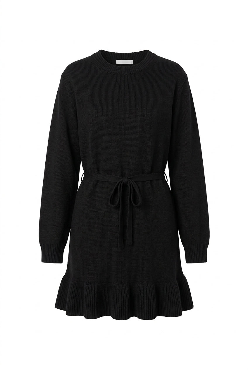 Cinq à Sept Black Knit Ruffle Mini Dress