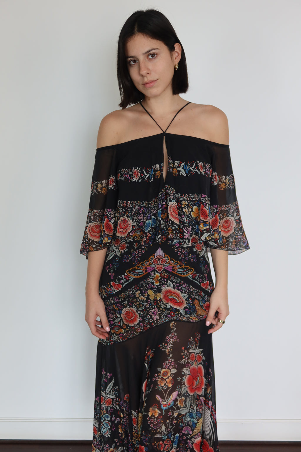 Roberto Cavalli Black Floral Silk Maxi Dress