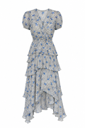 Maje Printed Ruffle Midi Dress