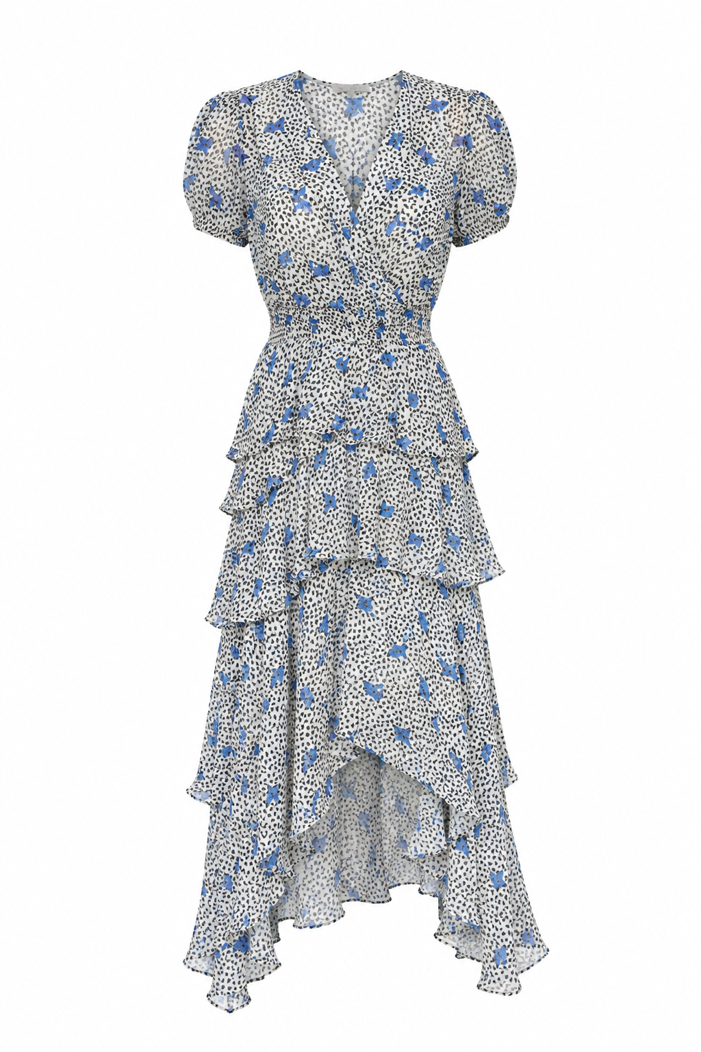 Vestido Midi Estampado con Volantes Maje