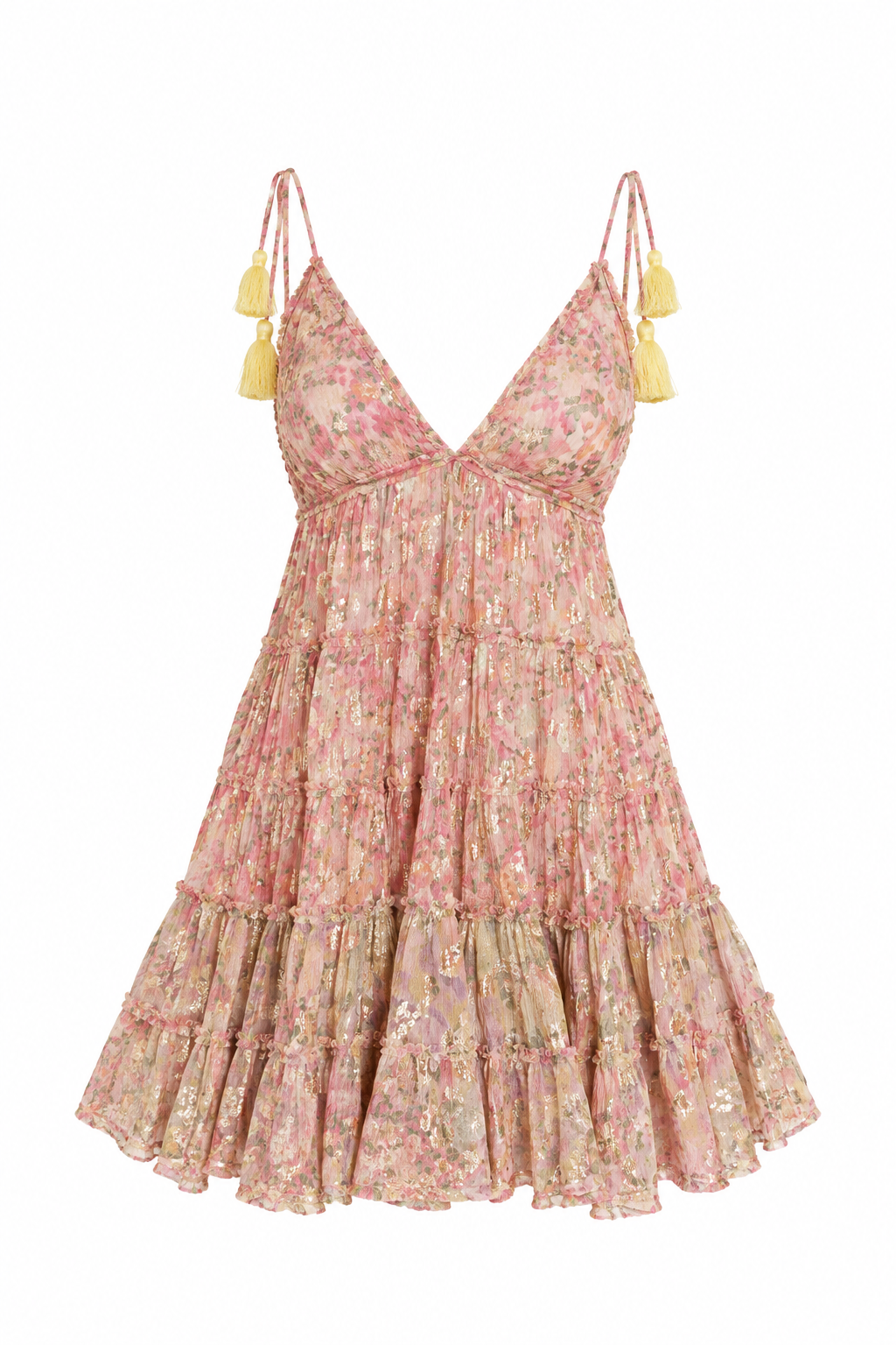 Vestido Mini Floral Metalizado Rococo Sand