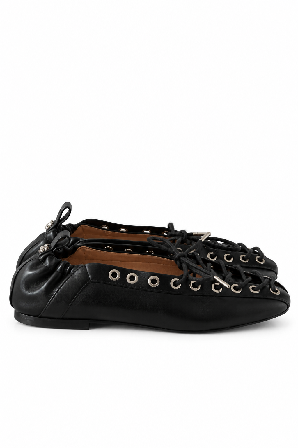 GANNI Black Lace-Up Ballet Flats