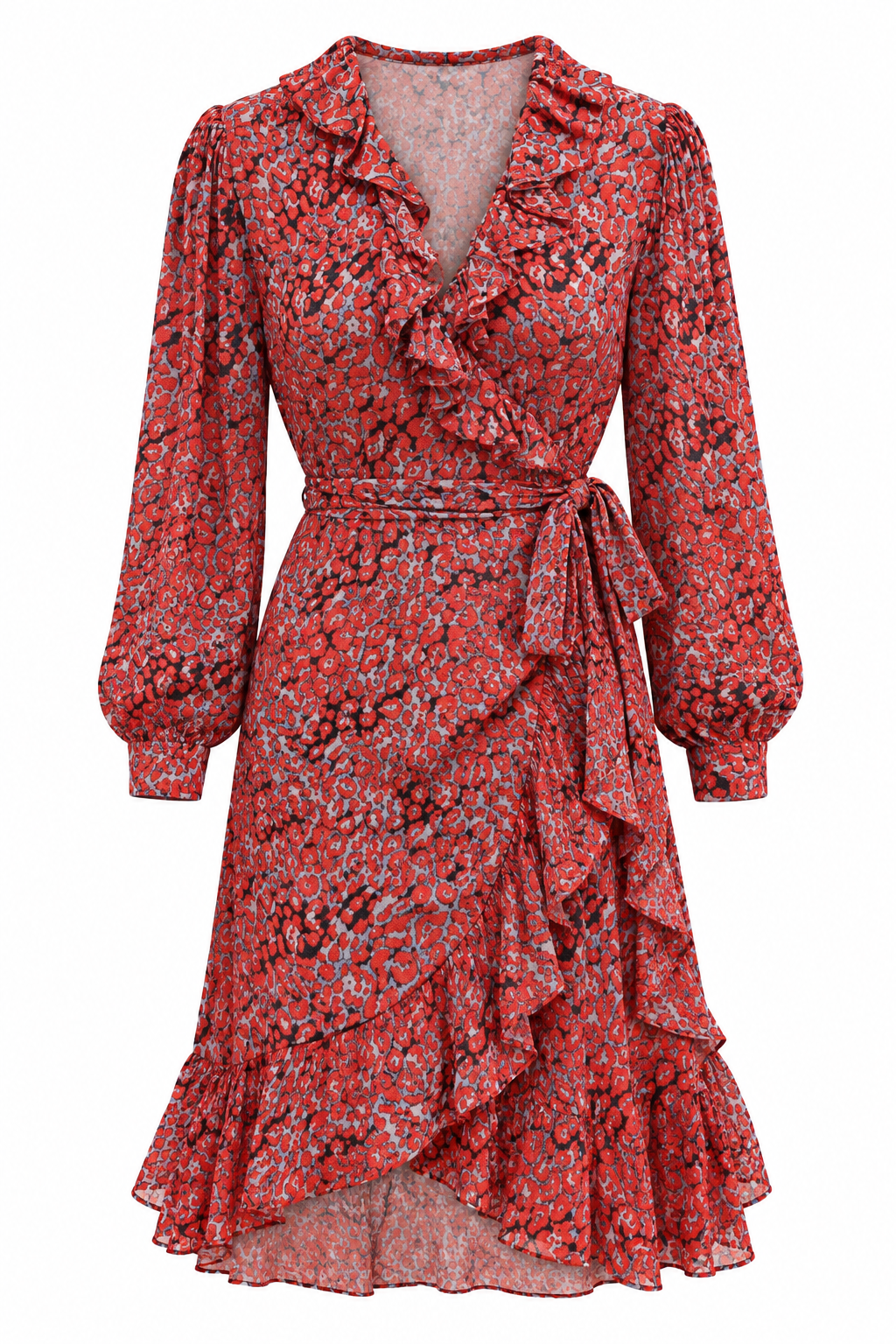 Maje Red Animal Print Wrap Dress