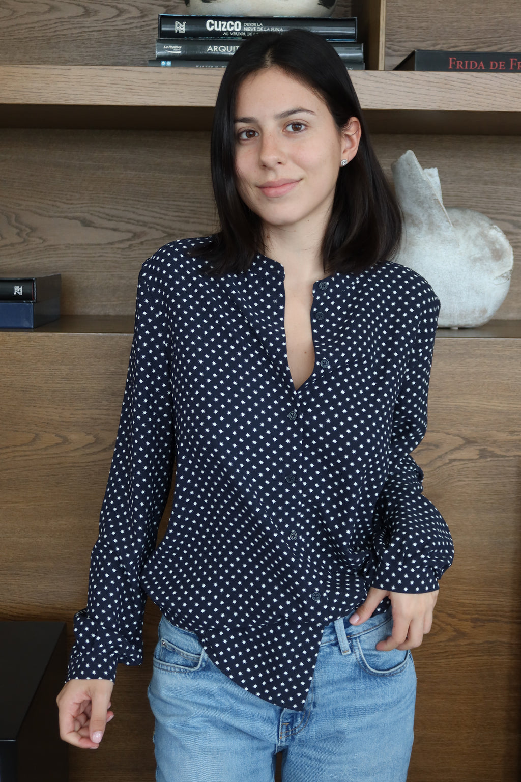 Equipment Navy Star-Print Blouse