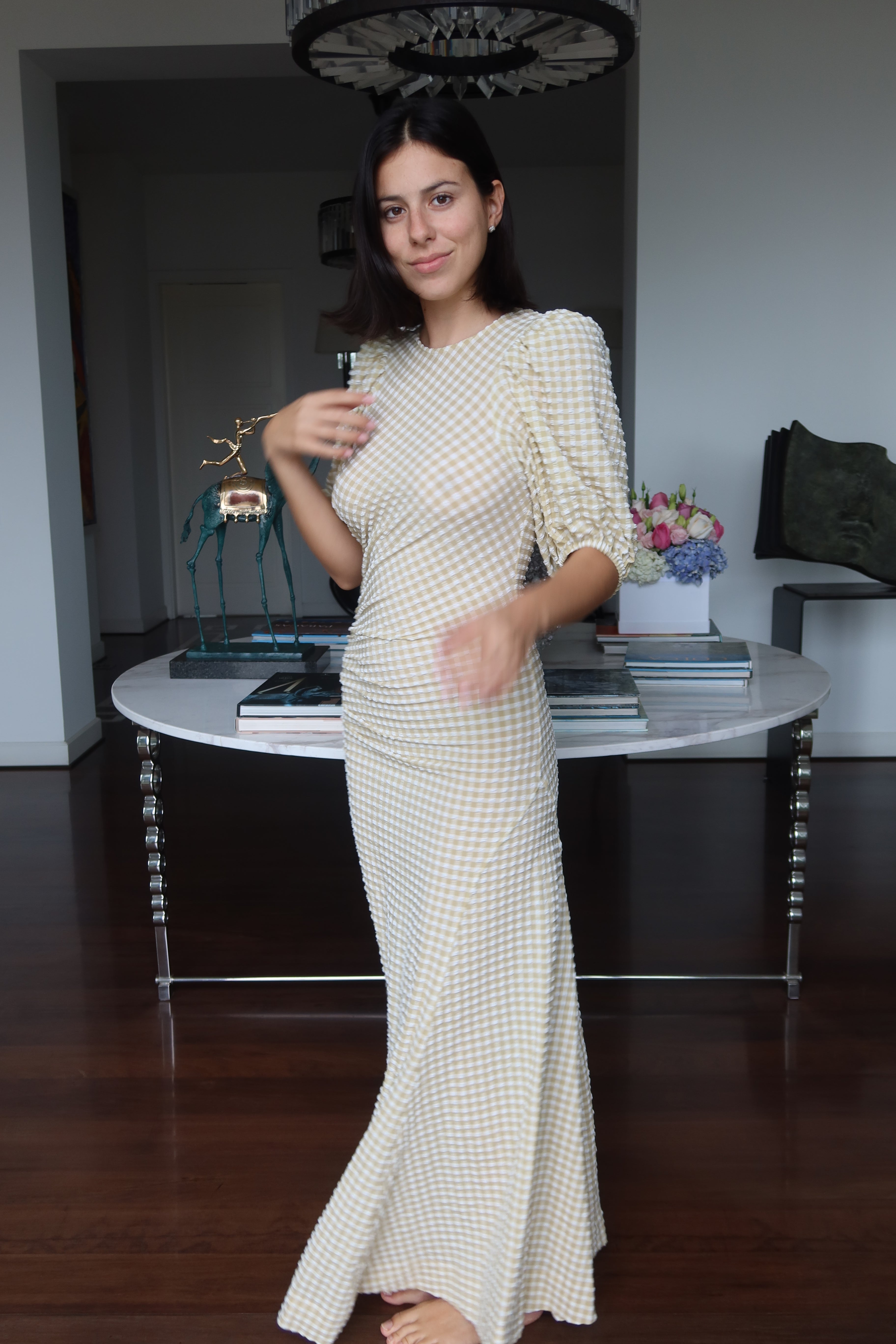 GANNI Gingham Ruched Maxi Dress