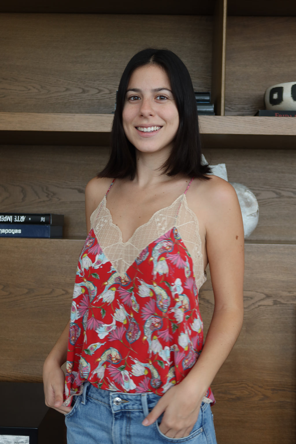 Zadig & Voltaire Red Floral Lace Cami Top