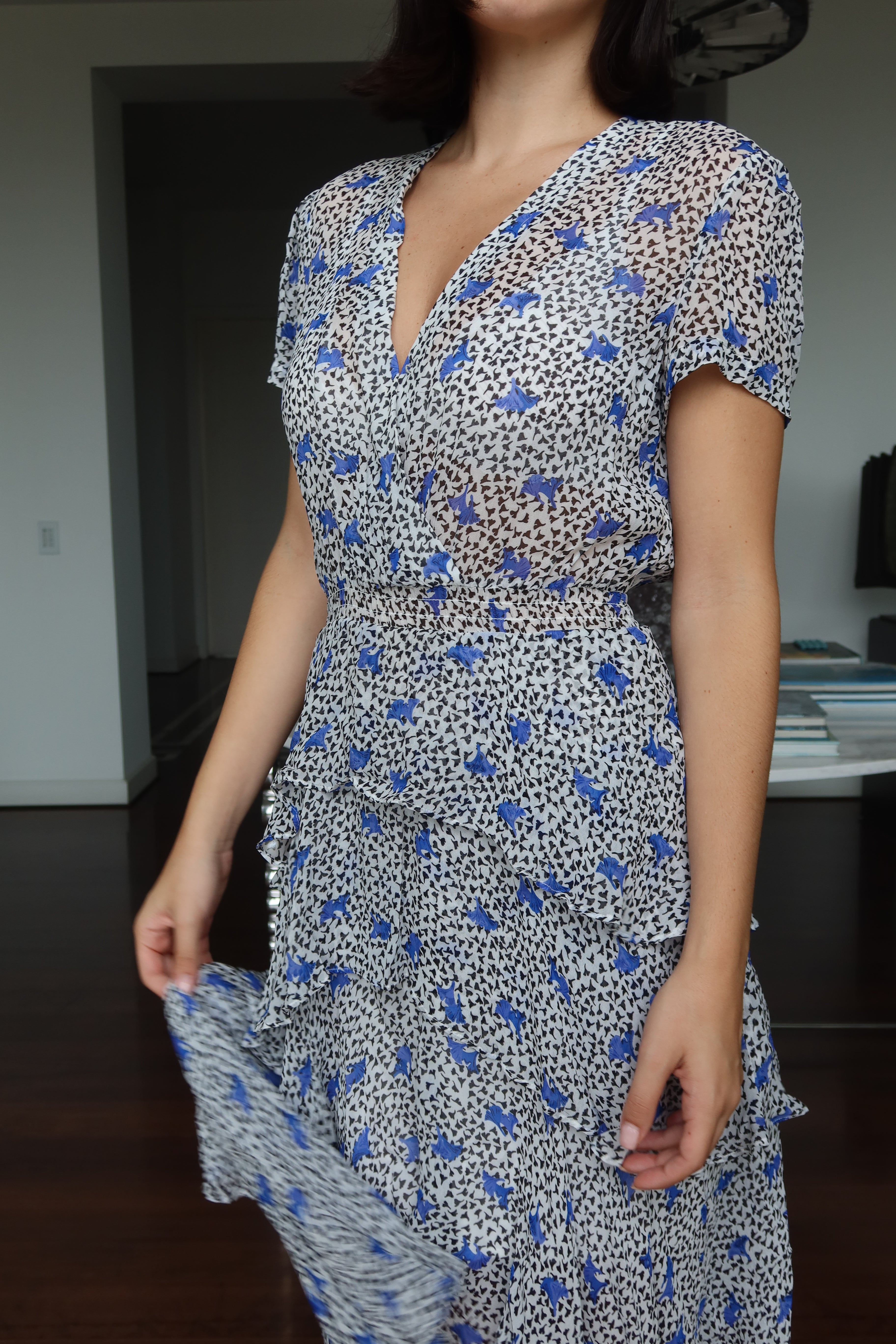 Vestido Midi Estampado con Volantes Maje