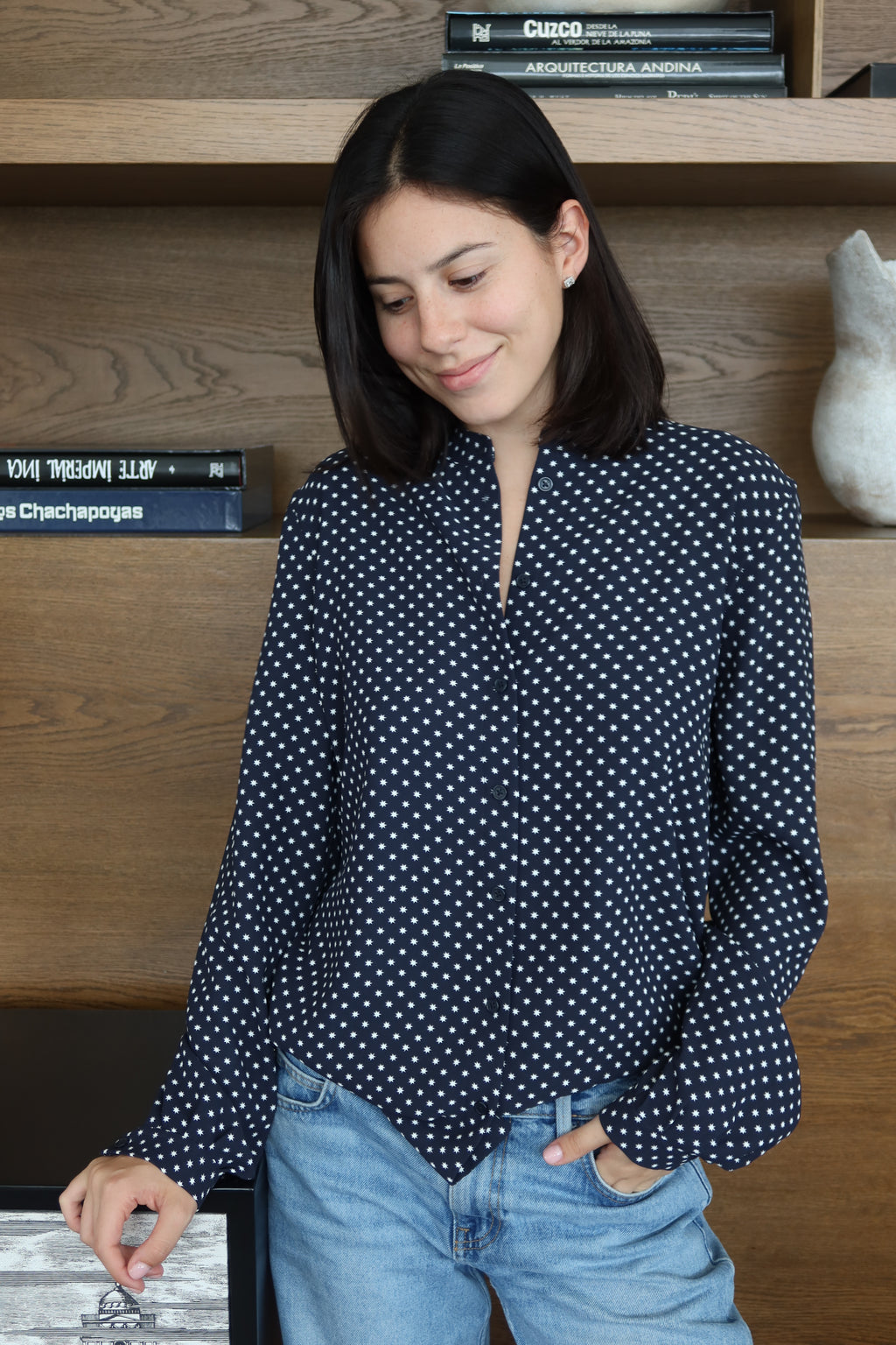 Equipment Navy Star-Print Blouse