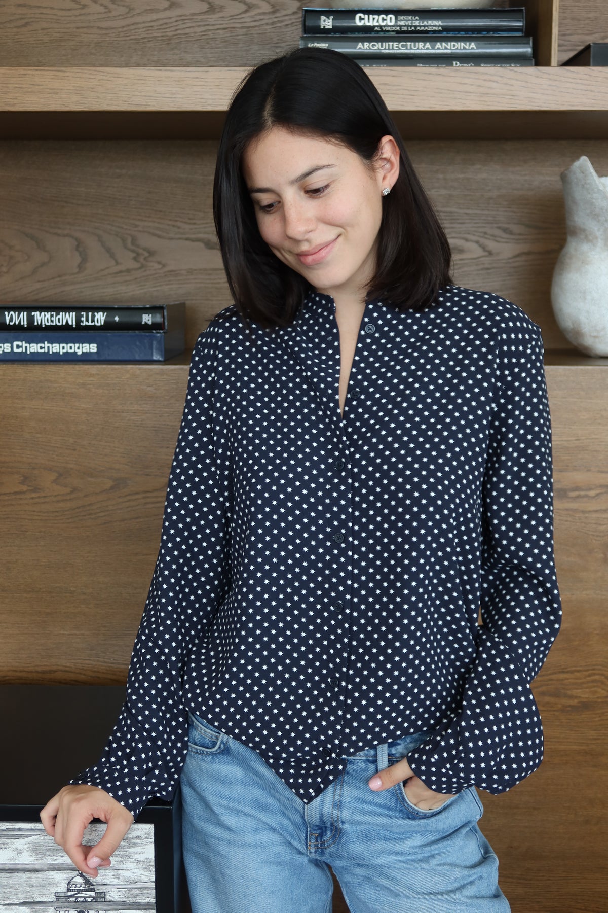 Equipment Navy Star-Print Blouse