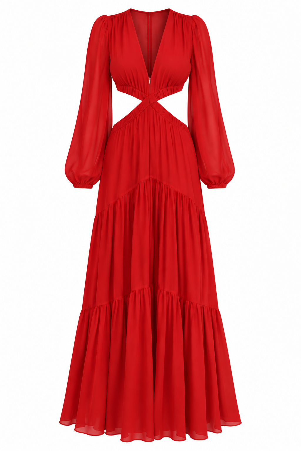 A.L.C. Red Cutout Long-Sleeve Maxi Dress