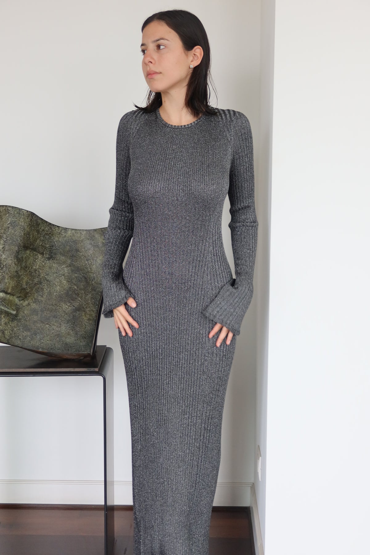 Proenza Schouler Grey Ribbed Knit Maxi Dress
