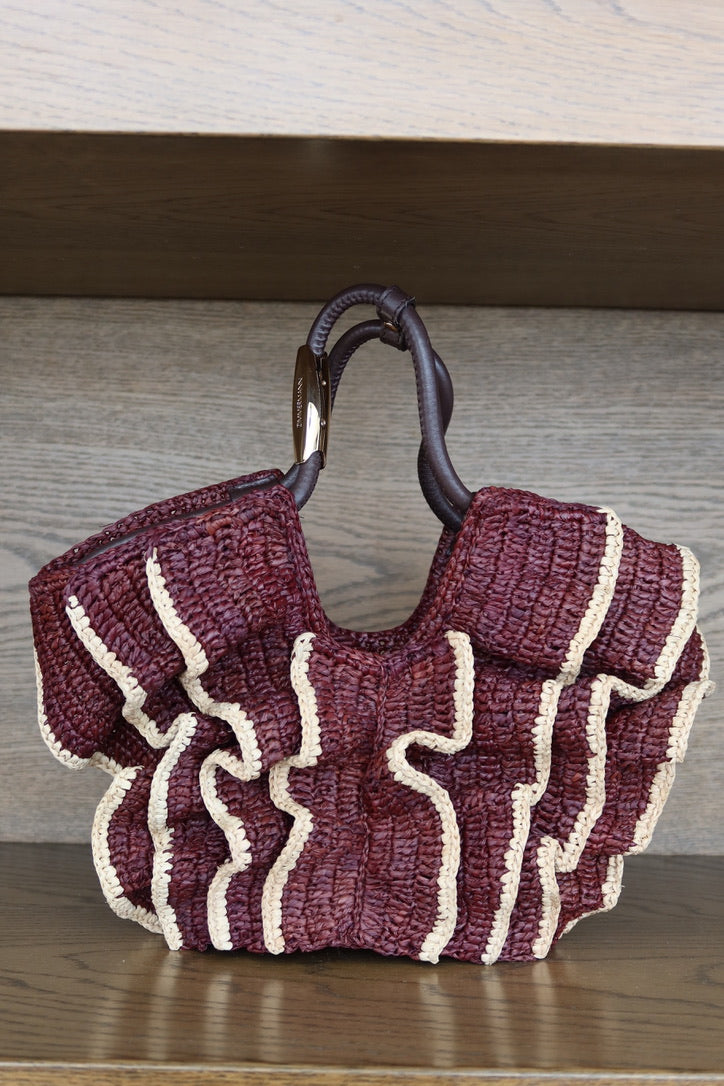 Zimmermann Burgundy Raffia Ruffle Mini Bag