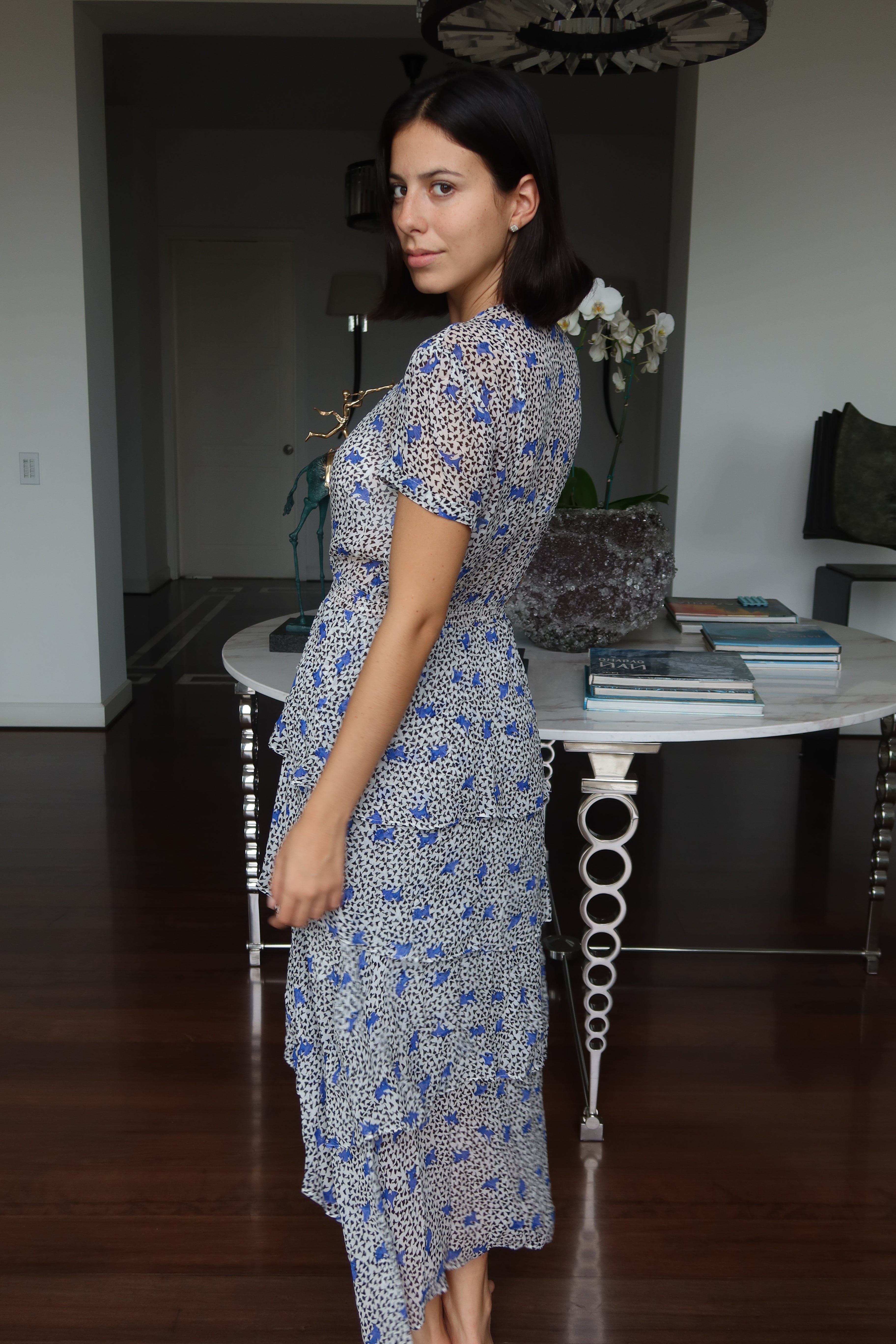 Vestido Midi Estampado con Volantes Maje