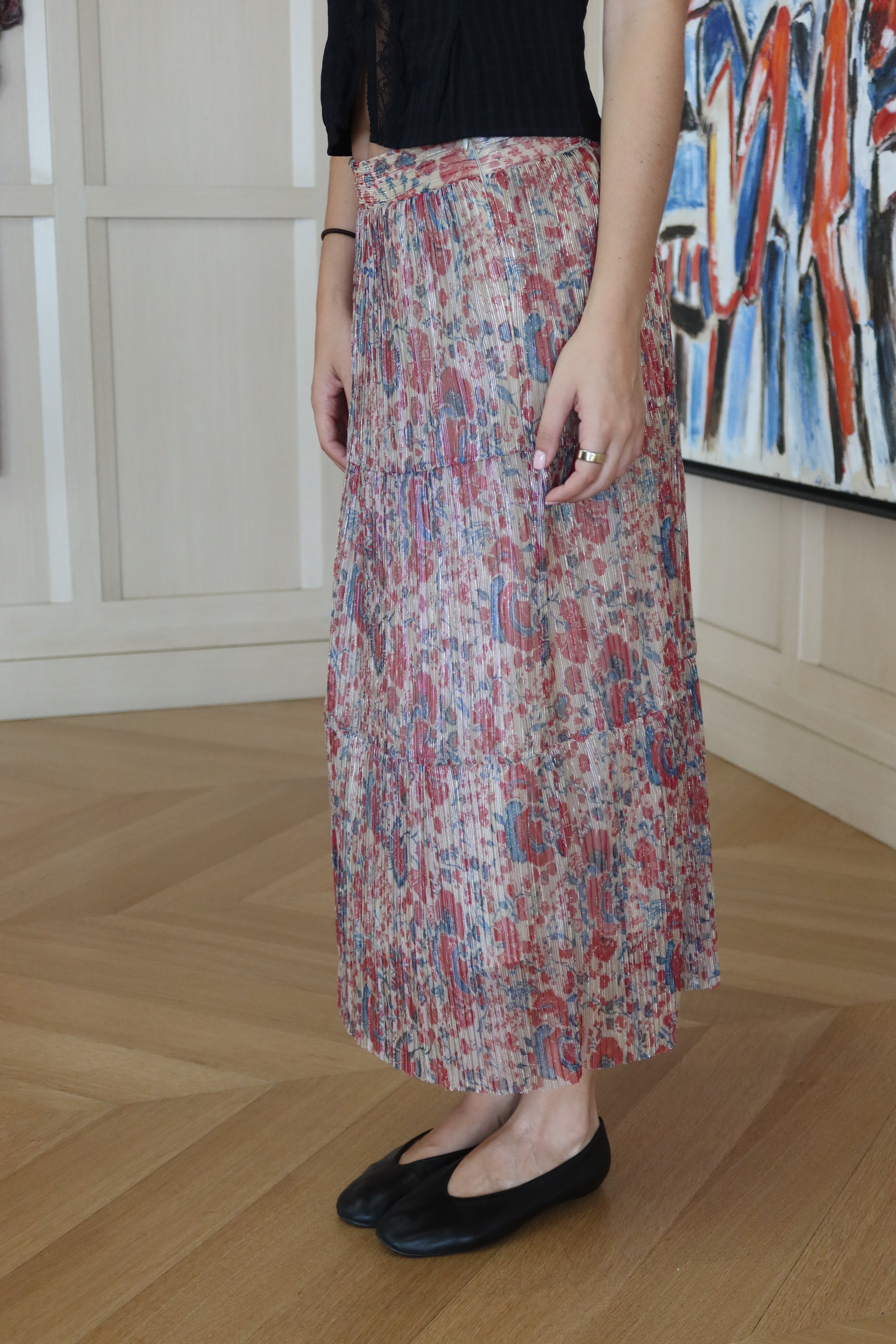 Ba&sh Floral Pleated Midi Skirt