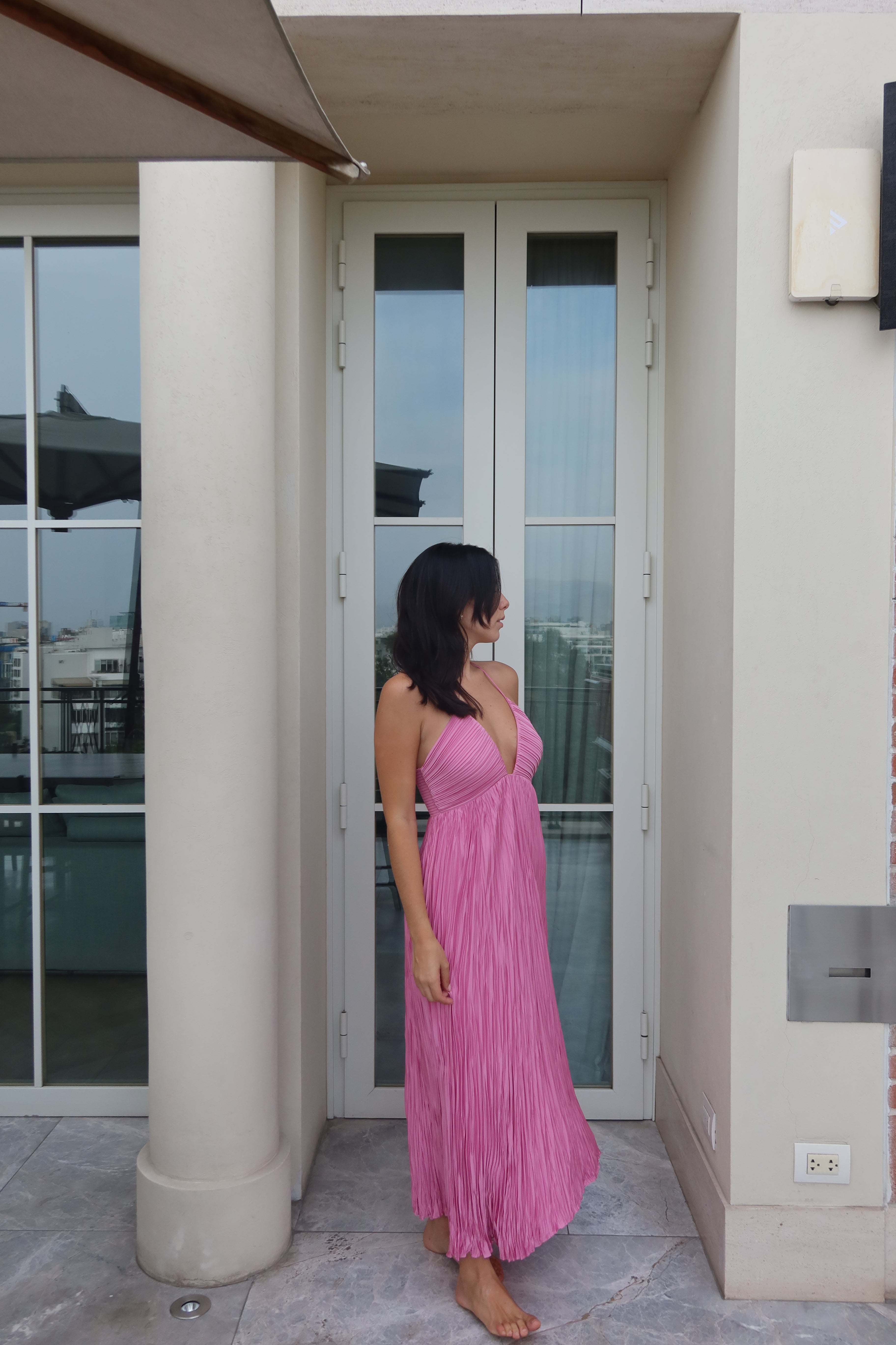 A.L.C Pink Pleated Midi Dress