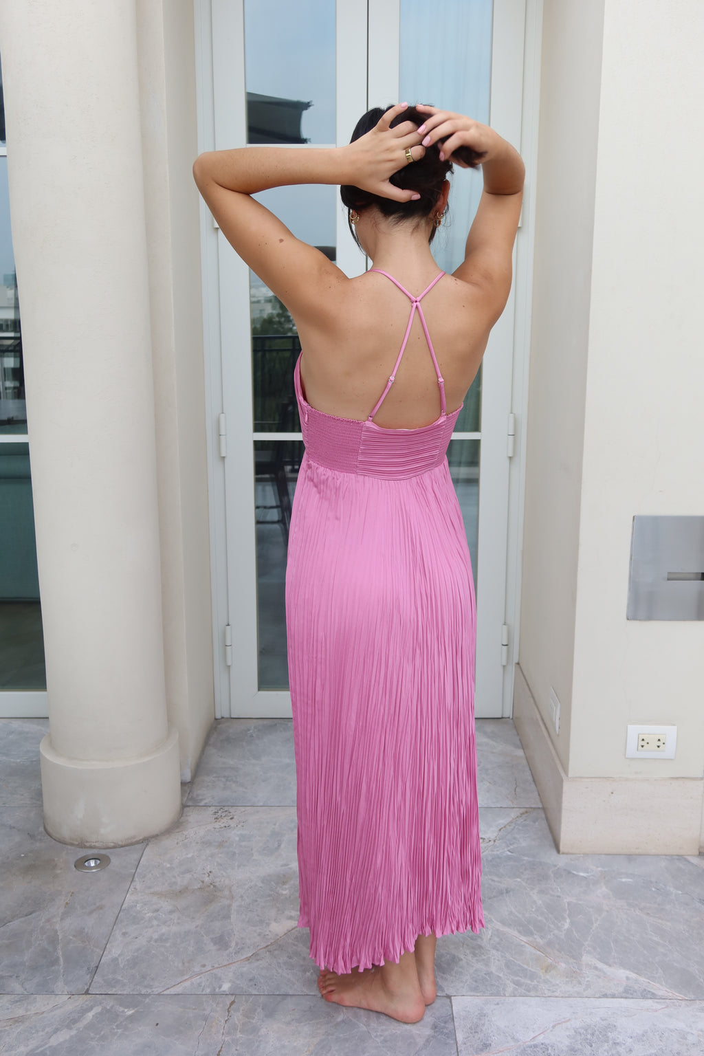 A.L.C Pink Pleated Midi Dress