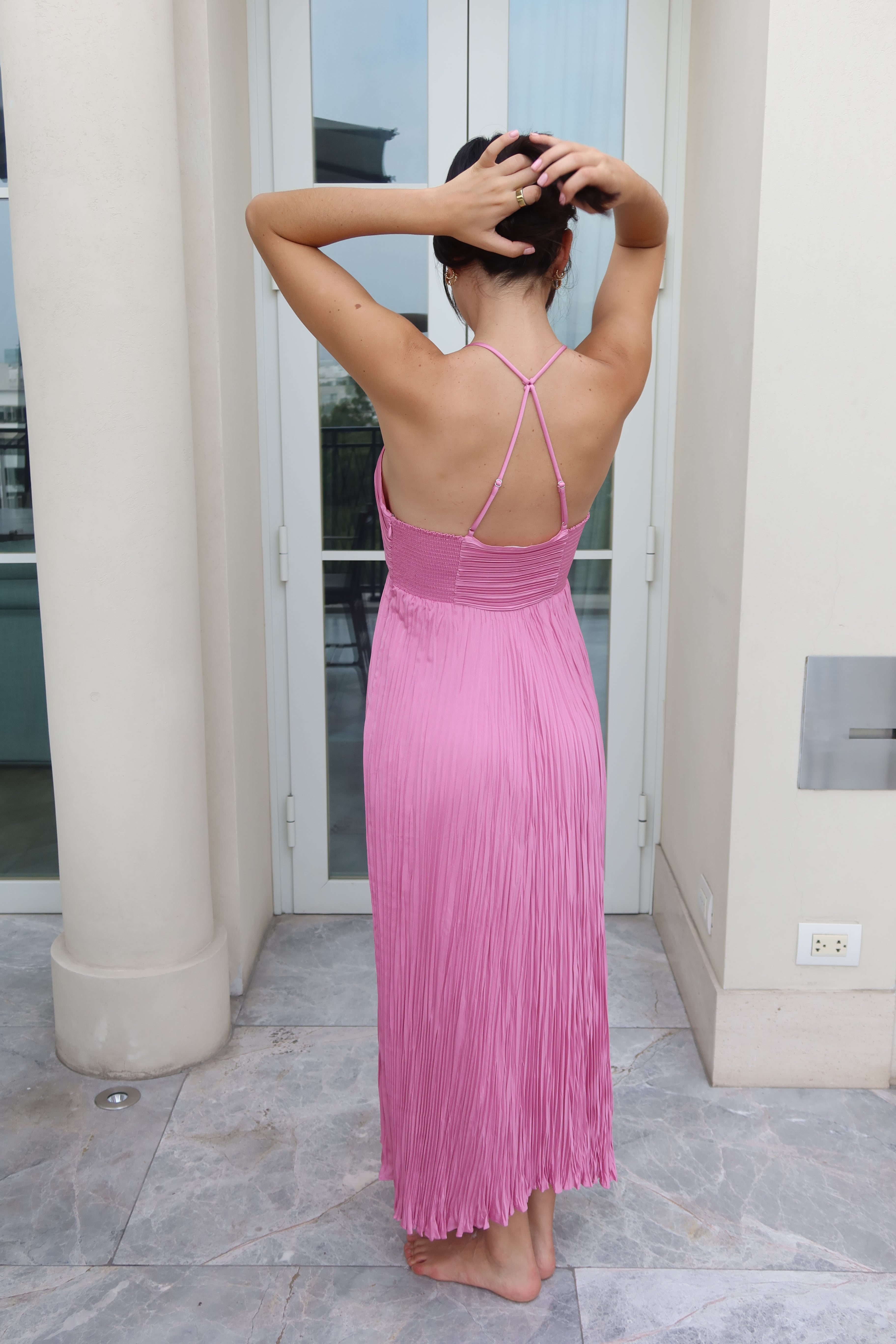 A.L.C Pink Pleated Midi Dress