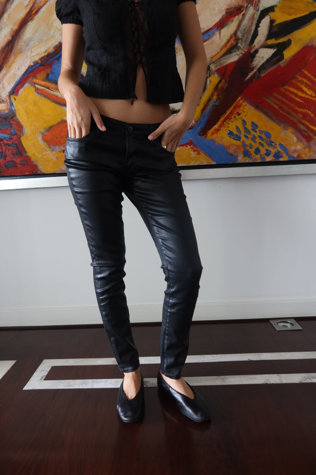 AG Jeans Black Leather Skinny Jeans