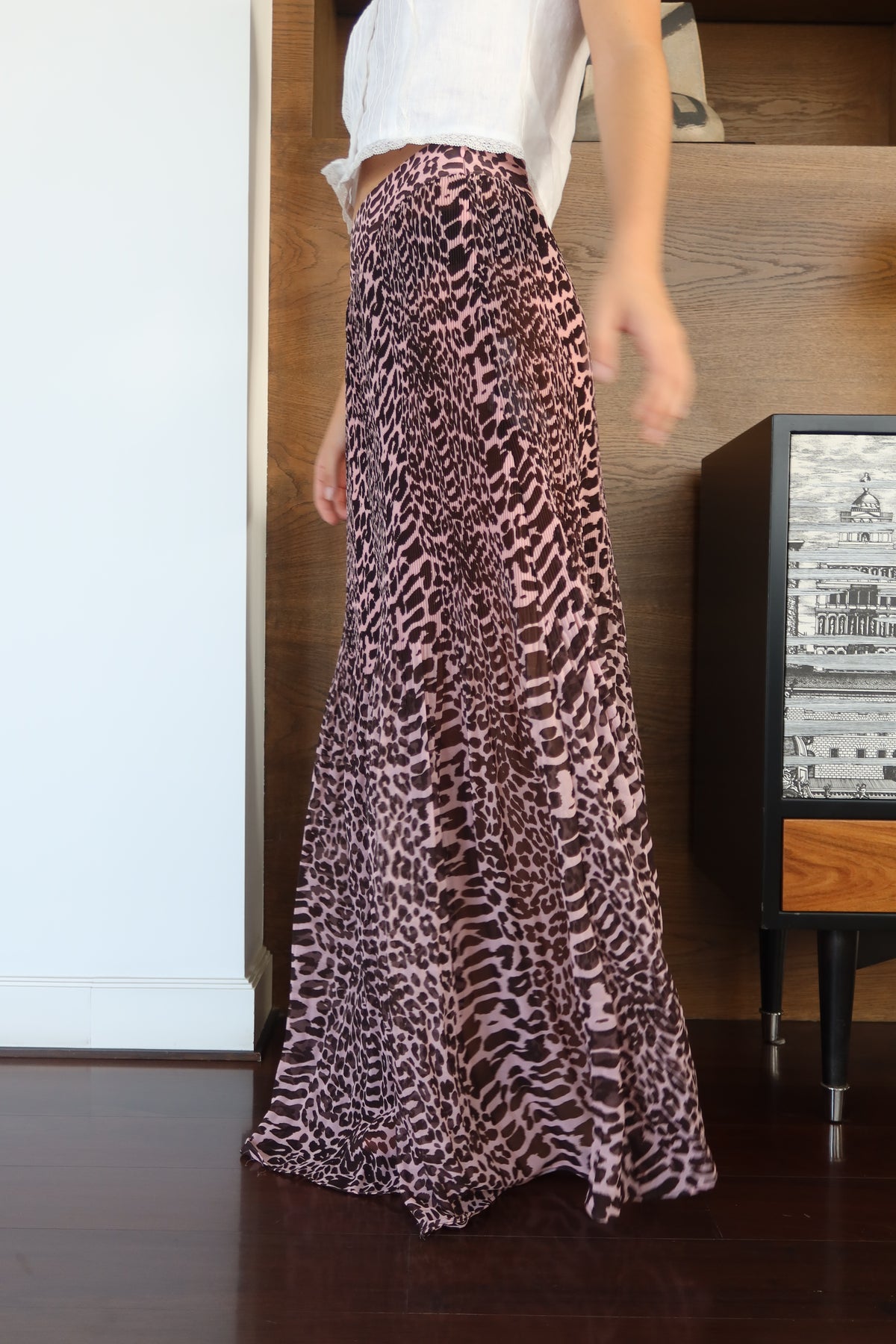 GANNI Pink Animal Print Pleated Maxi Skirt