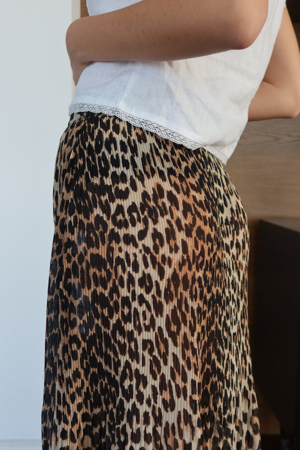 GANNI Brown Leopard Print Pleated Maxi Skirt