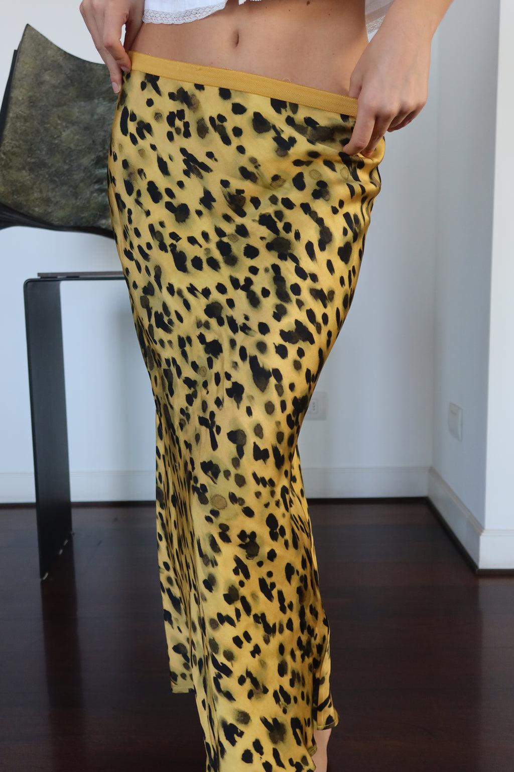 Falda Maxi ANINE BING Amarilla con Estampado Leopardo