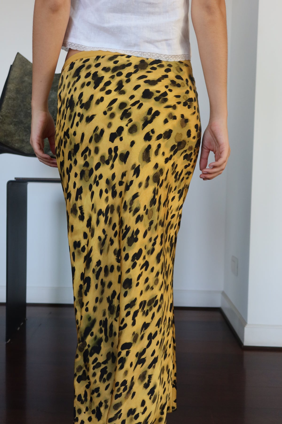 ANINE BING Yellow Leopard Print Maxi Skirt