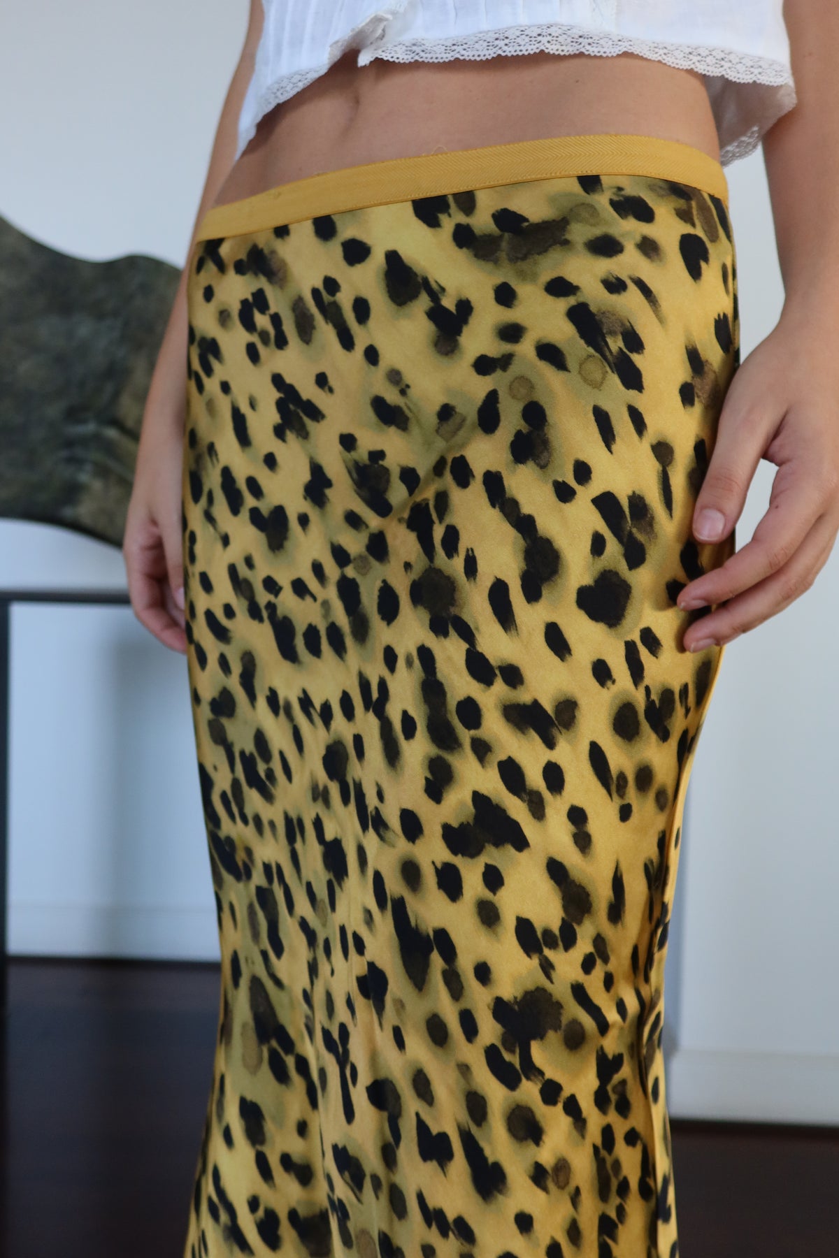 ANINE BING Yellow Leopard Print Maxi Skirt