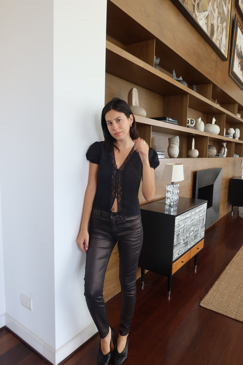 7 For All Mankind Metallic Skinny Jeans