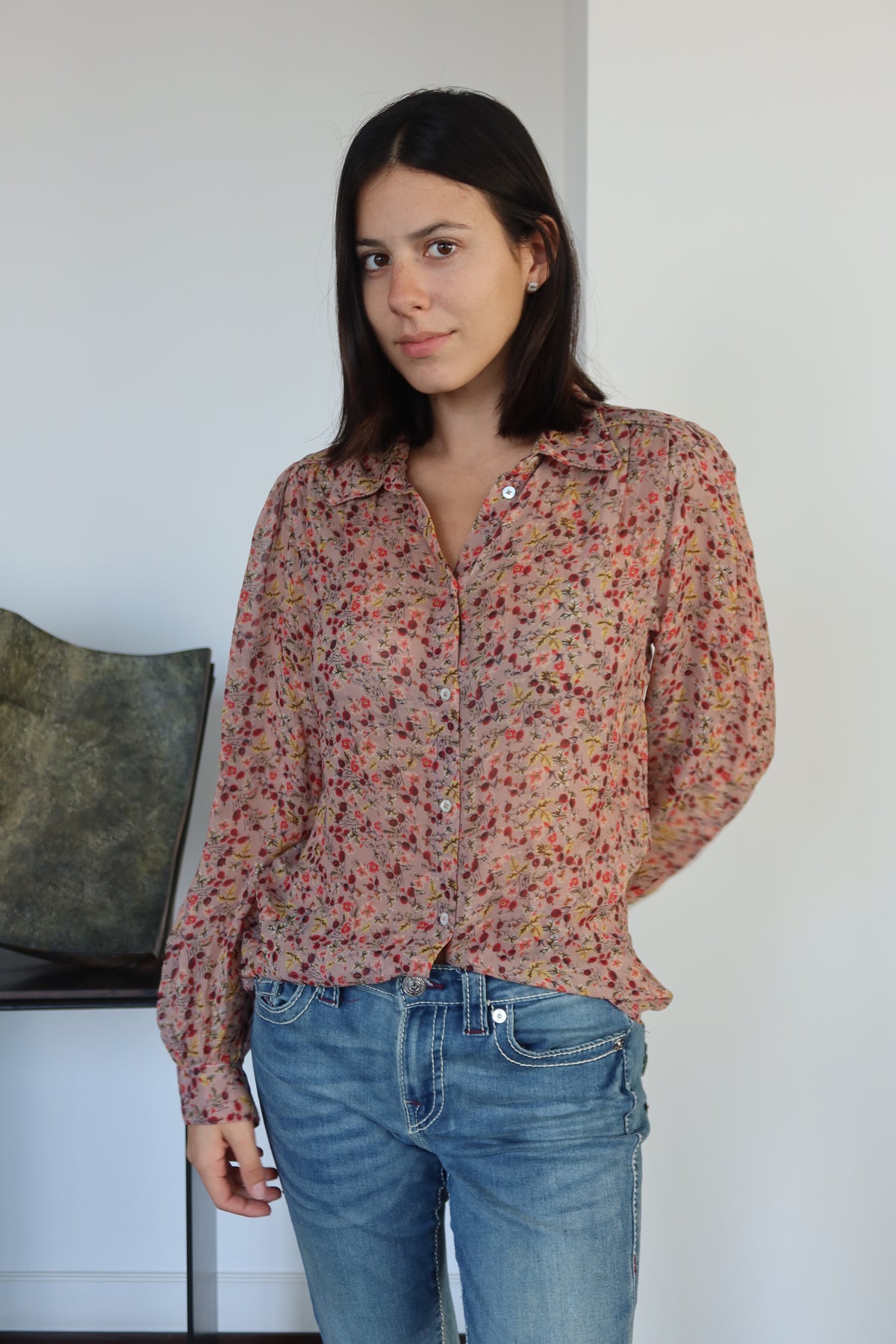ba&sh Floral Print Sheer Blouse