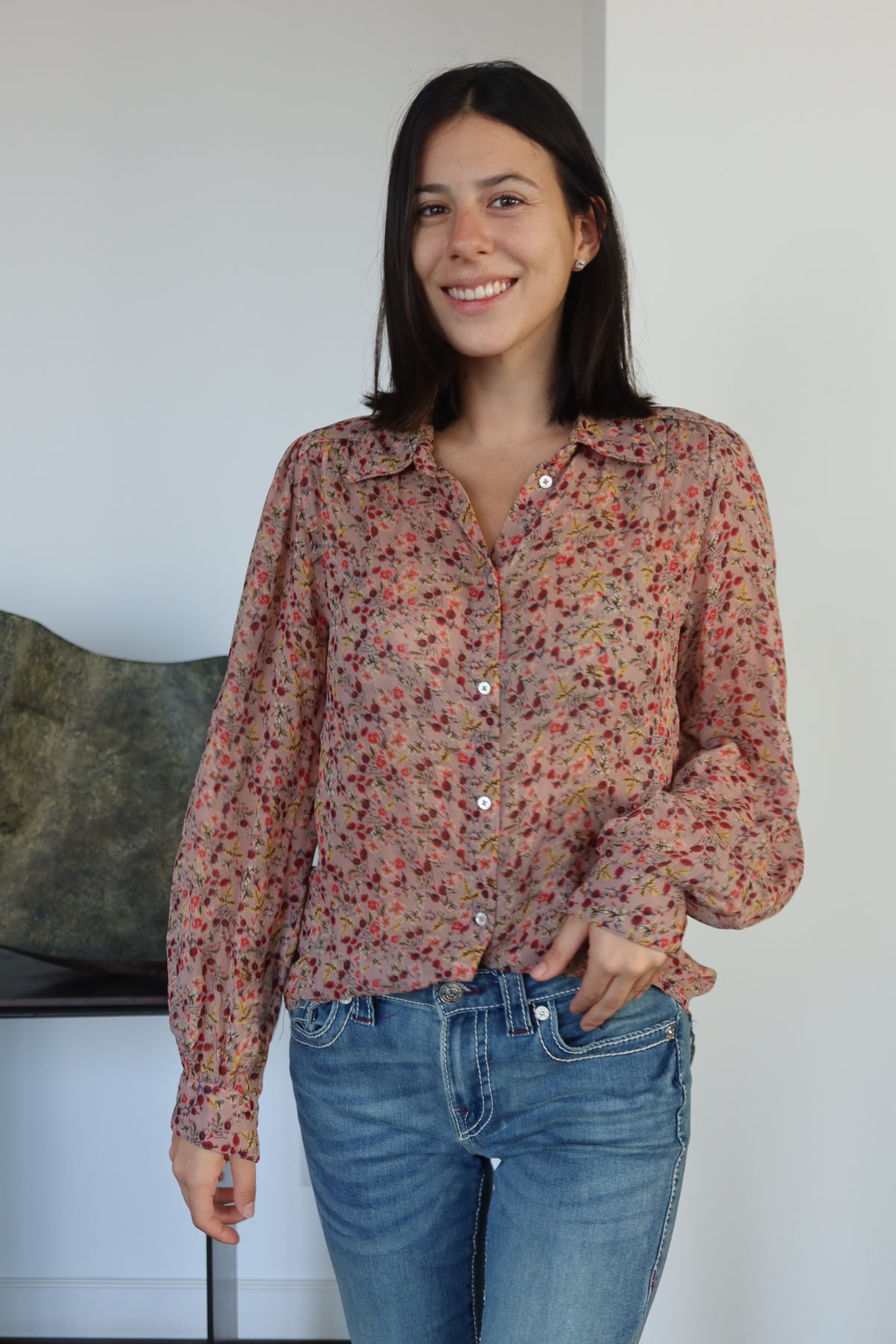 ba&sh Floral Print Sheer Blouse
