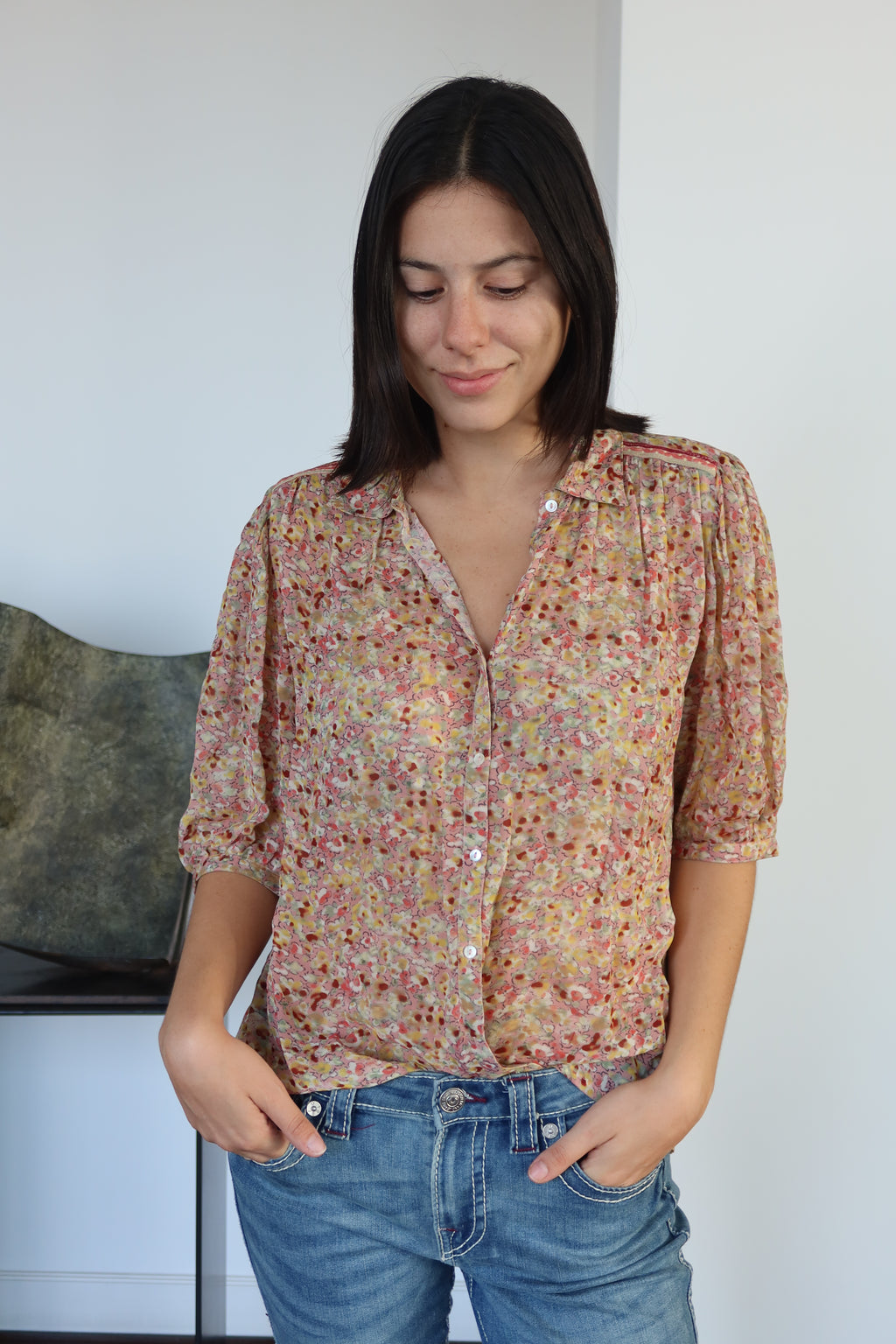 ba&sh Floral Print Puff-Sleeve Blouse