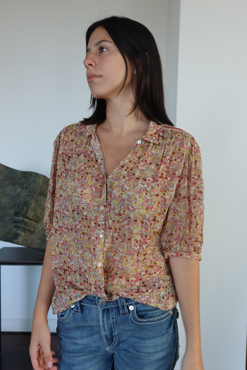 ba&sh Floral Print Puff-Sleeve Blouse