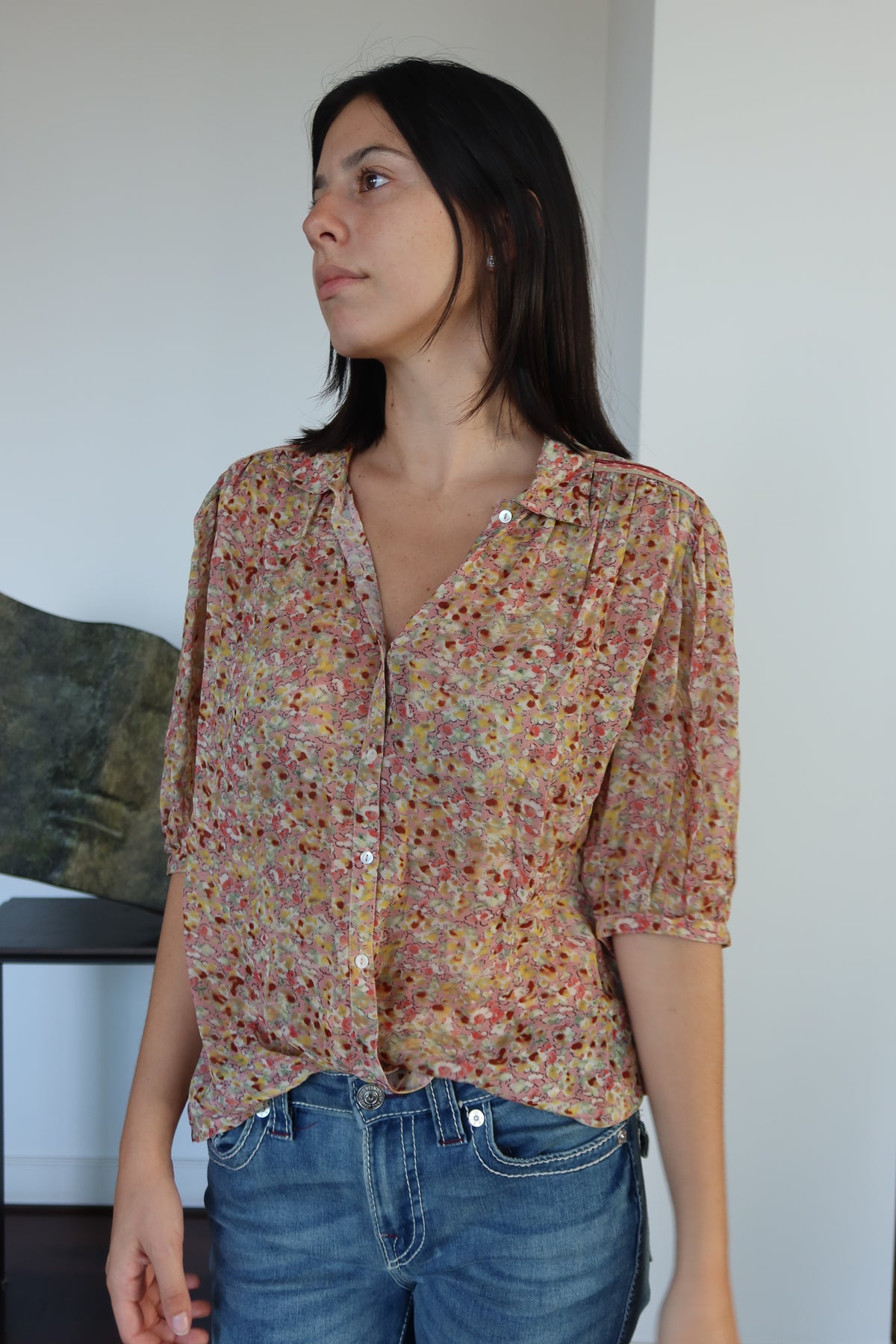 ba&sh Floral Print Puff-Sleeve Blouse