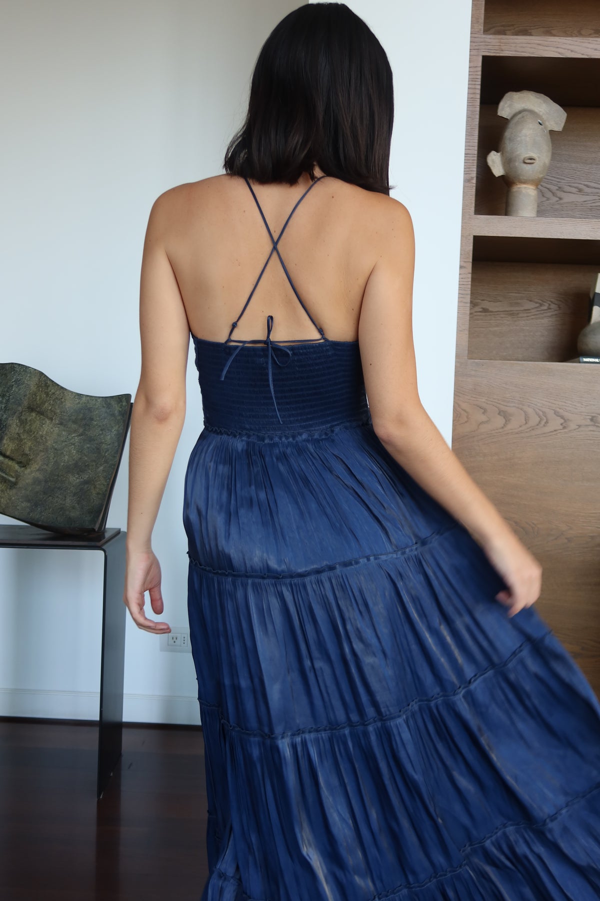 OPT Vestido Maxi Galter Plisado Azul Marino