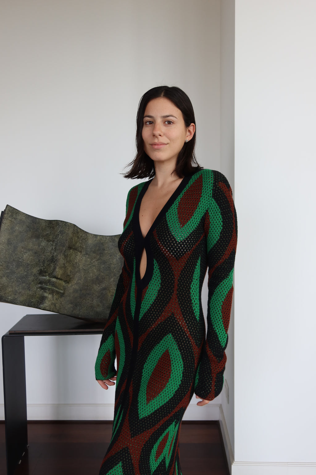 Johanna Ortiz Vestido Maxi de Crochet Geométrico con Cut-Outs