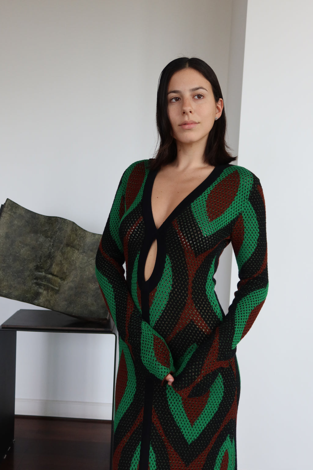 Johanna Ortiz Vestido Maxi de Crochet Geométrico con Cut-Outs