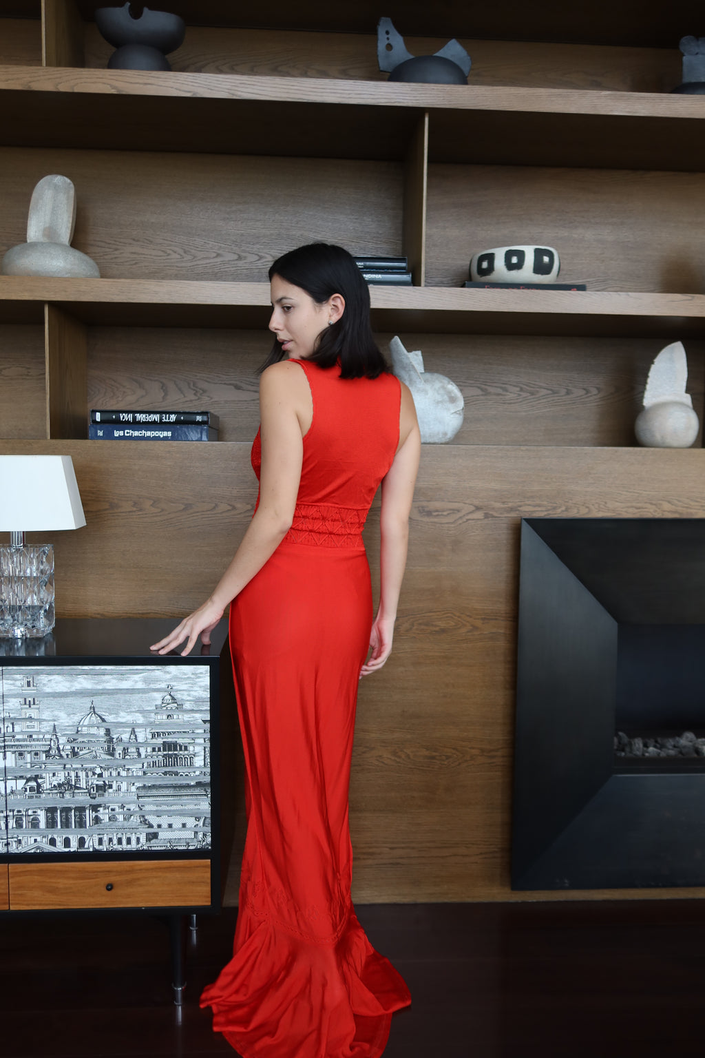 Roberto Cavalli Red Lace Ruffle Maxi Dress